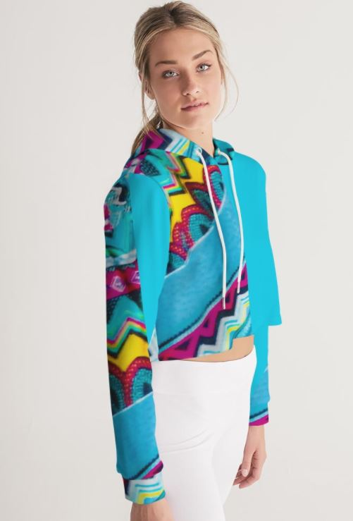 Batik Art Cropped Hoodie for Girls. Gymwear Crop Top, Streetwear for Women. WickedYo.