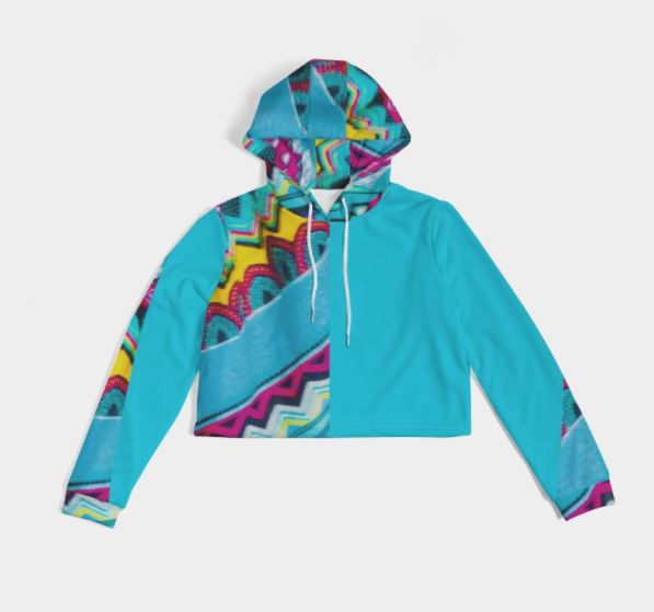 Batik Art Cropped Hoodie for Girls. Gymwear Crop Top, Streetwear for Women. WickedYo.