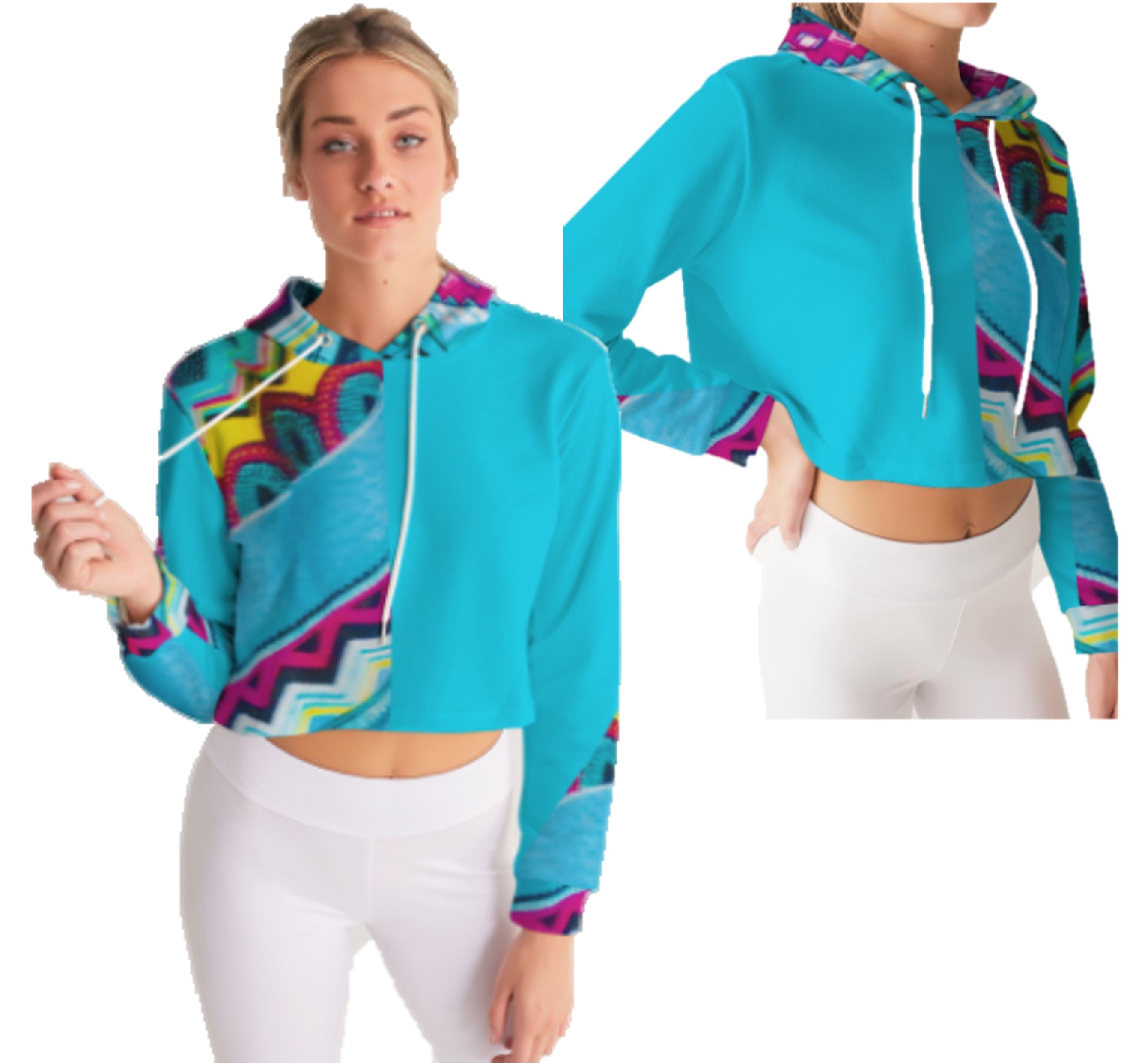 Batik Art Cropped Hoodie for Girls. Gymwear Crop Top, Streetwear for Women. WickedYo.