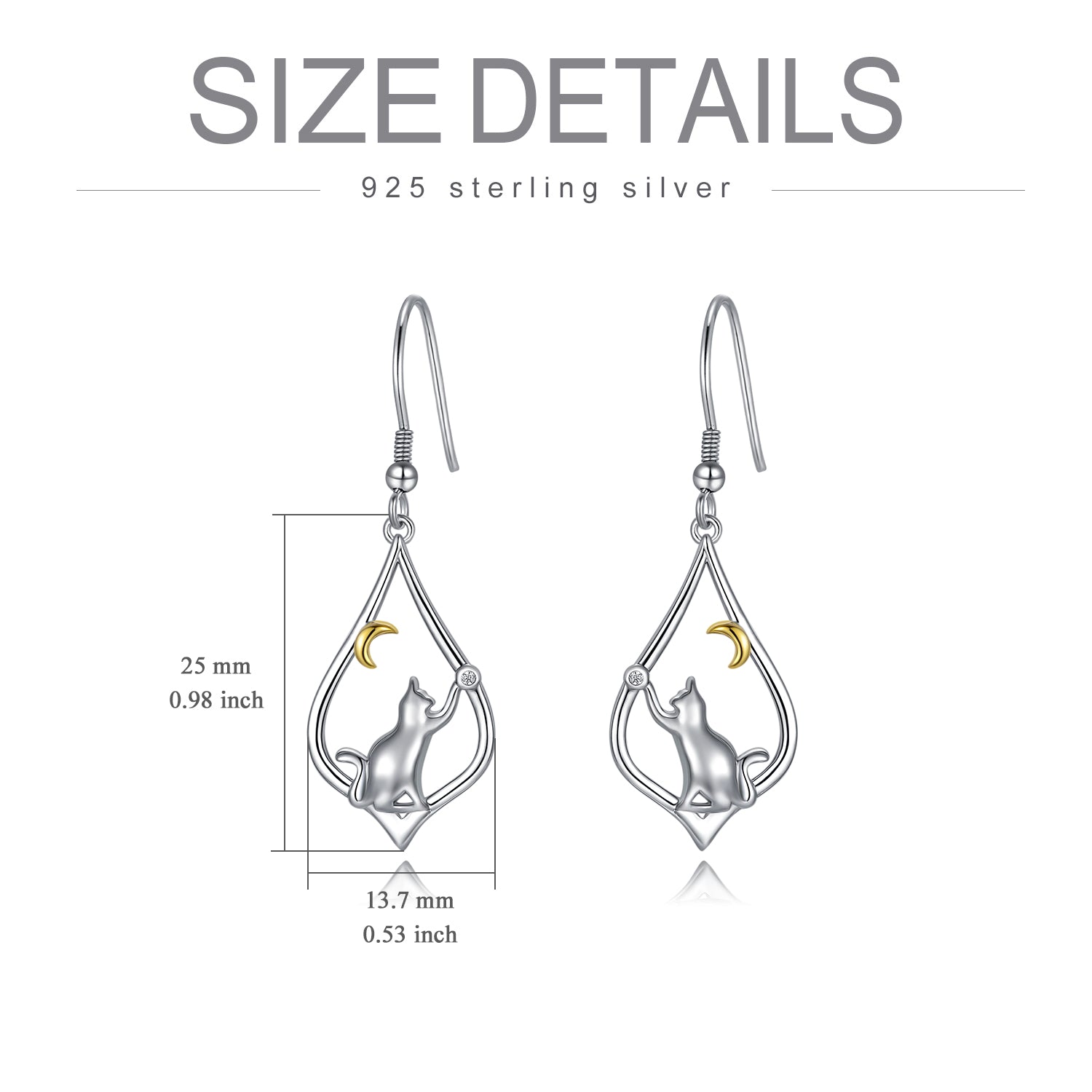 Cute Cat Earrings. Dainty Silver Cat Dangle Drop Earrings. Birthday or Mother's Day Gift. WickedYo.