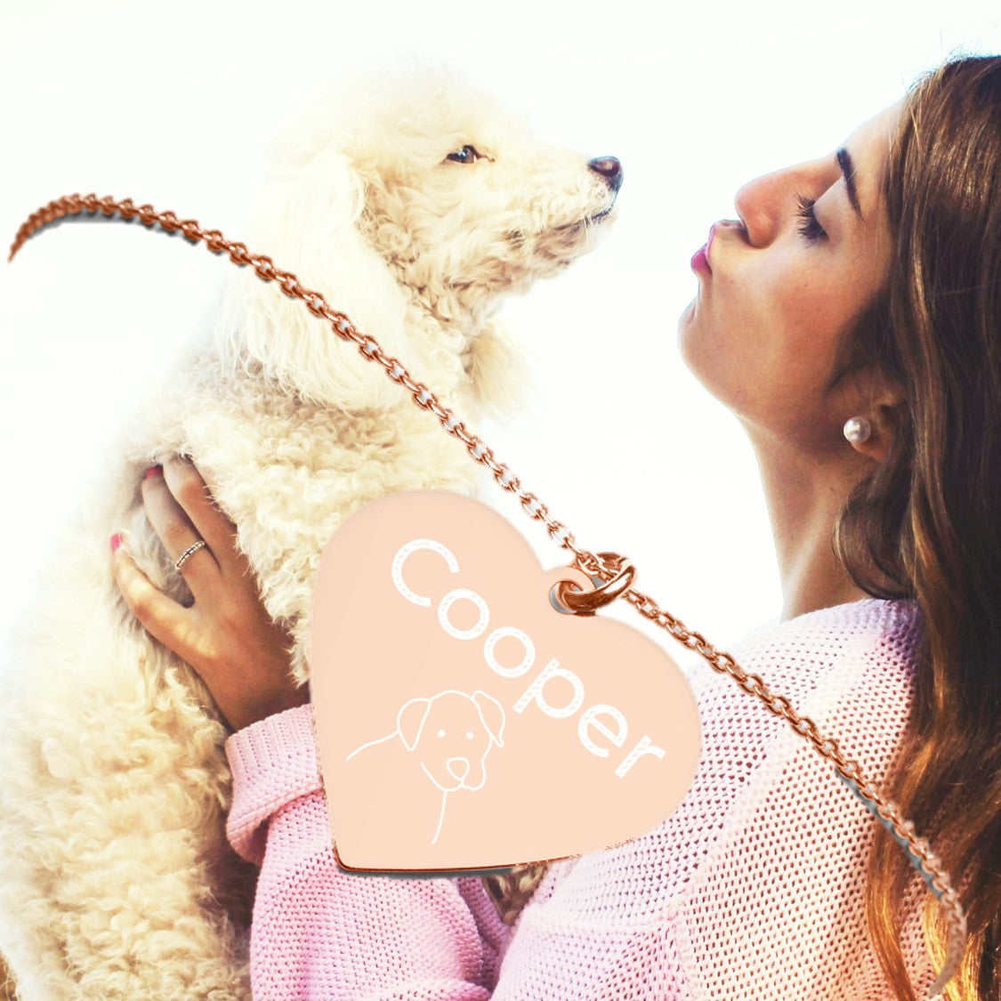 Dog Lover's Heart Chain Silver Necklace. Pet Dog Name Engraved Pendant. WickedYo