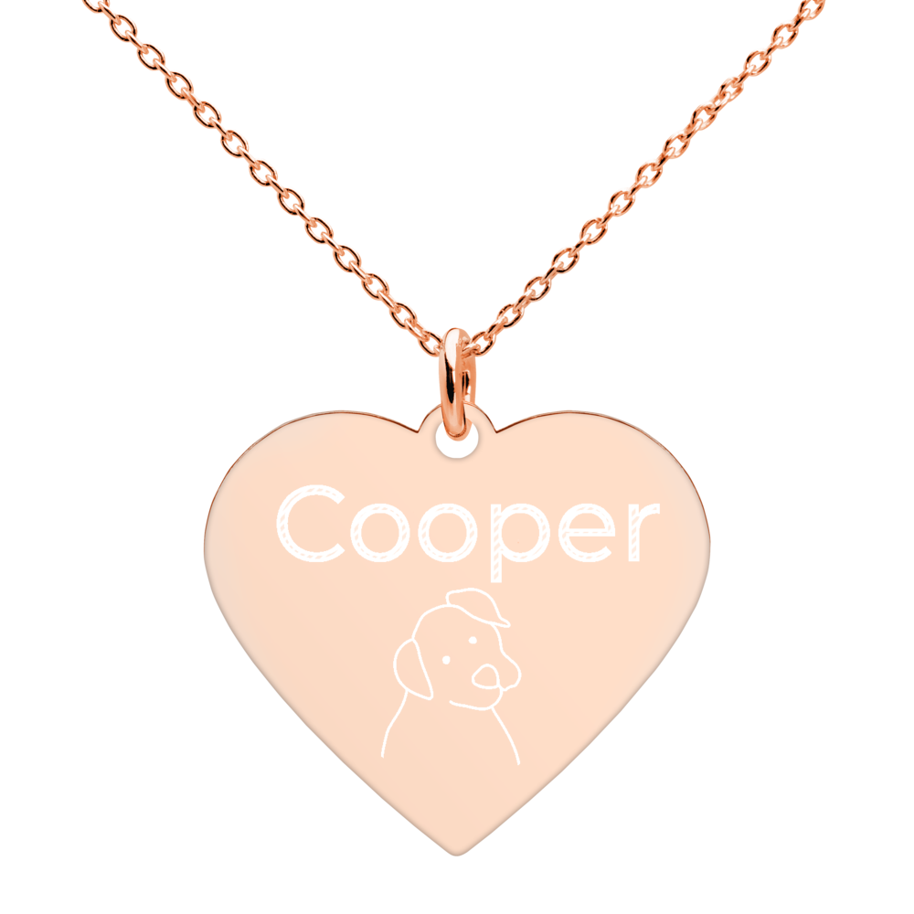 Personalized Love Heart Silver Pendant with Chain. Pet Dog Name Engraved. WickedYo