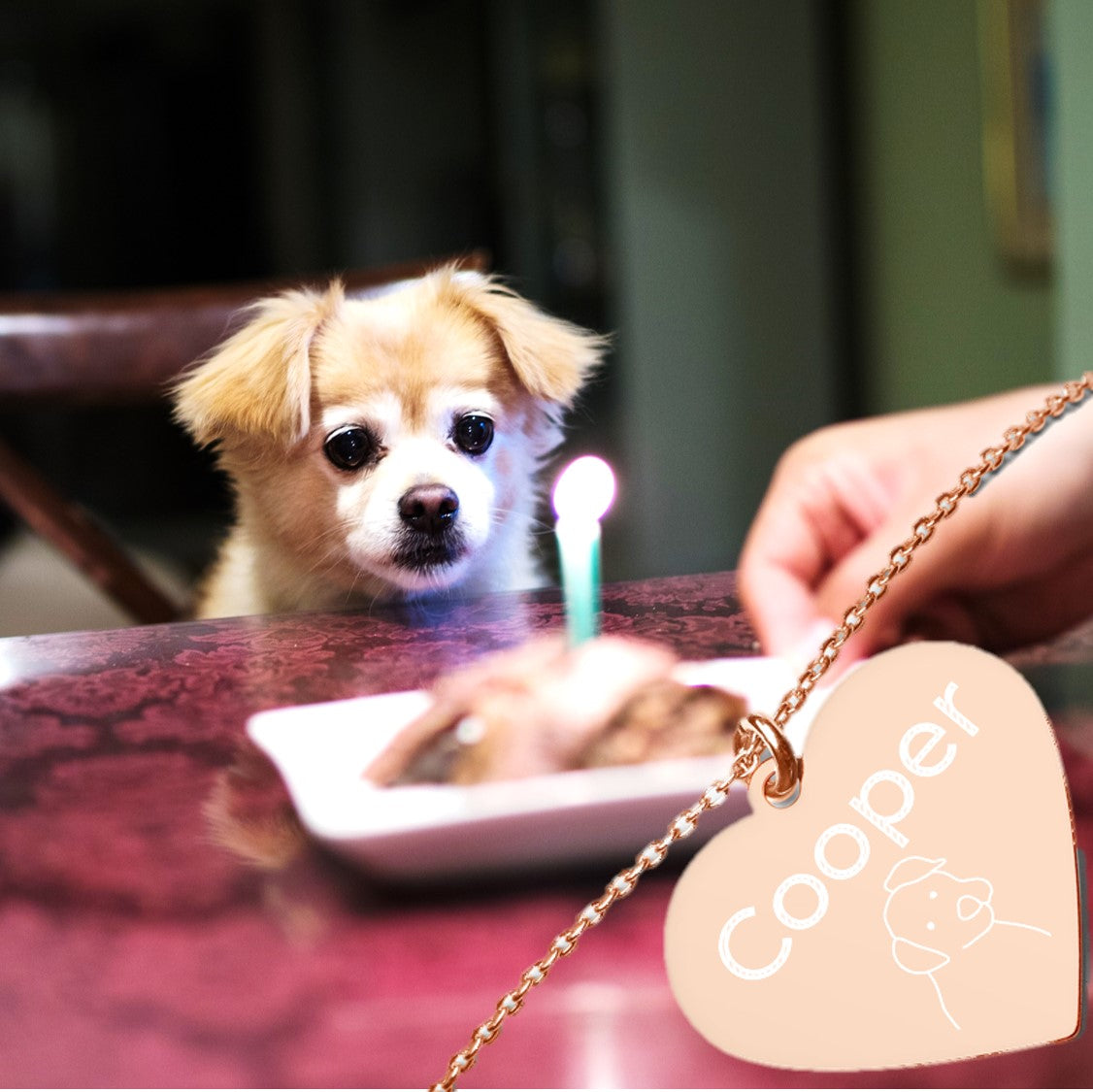 Dog Lover's Heart Chain Silver Necklace. Pet Dog Name Engraved Pendant. WickedYo