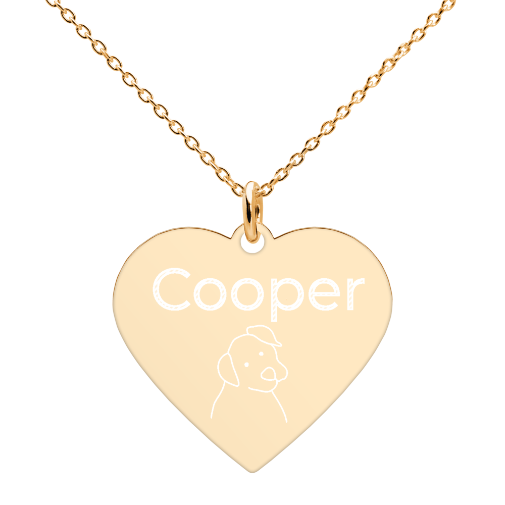Personalized Love Heart Silver Pendant with Chain. Pet Dog Name Engraved. WickedYo