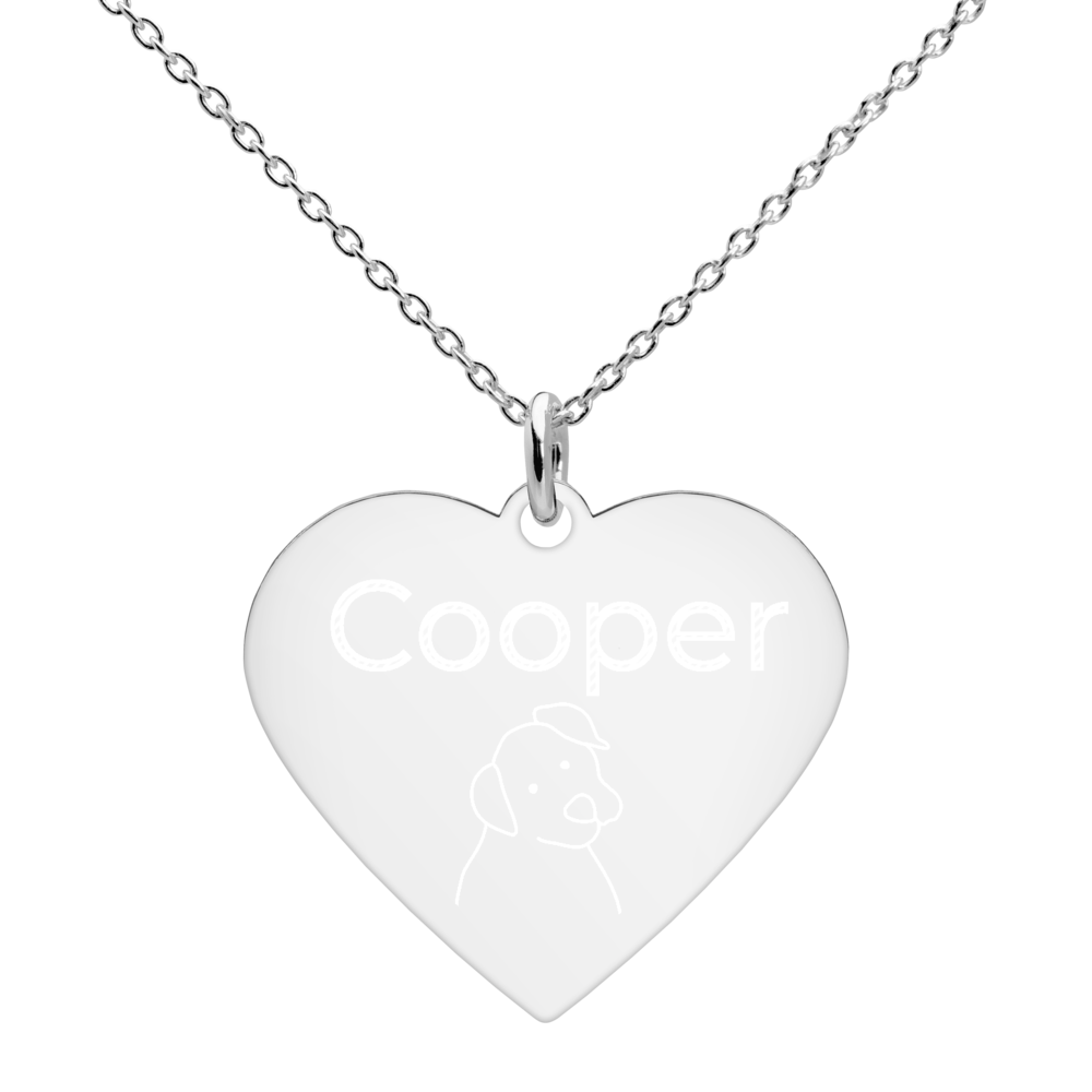Personalized Love Heart Silver Pendant with Chain. Pet Dog Name Engraved. WickedYo