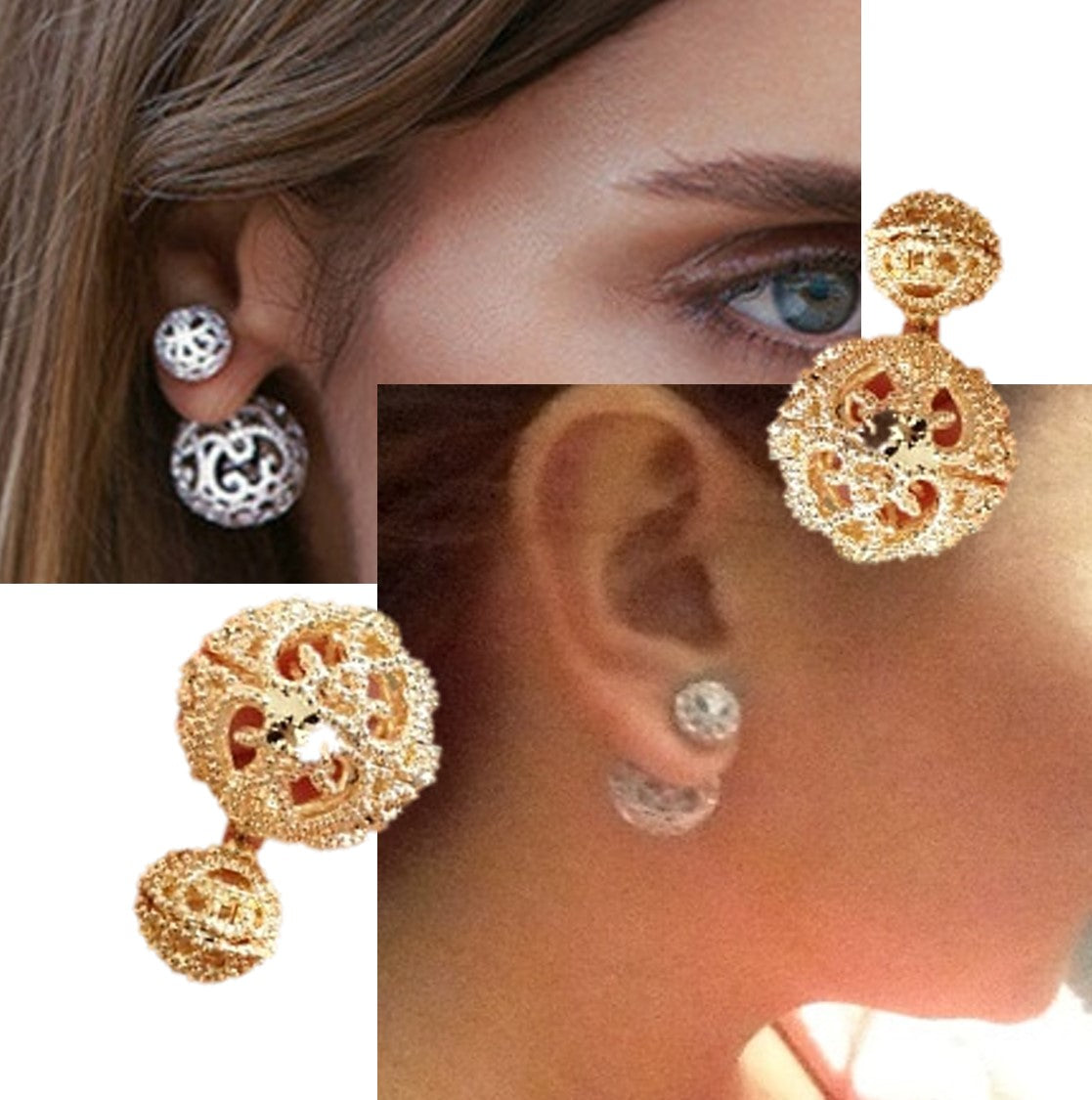 "Venus" Double Ball Ear Stud. Glam Party Bling  Ear Ring. WickedYo