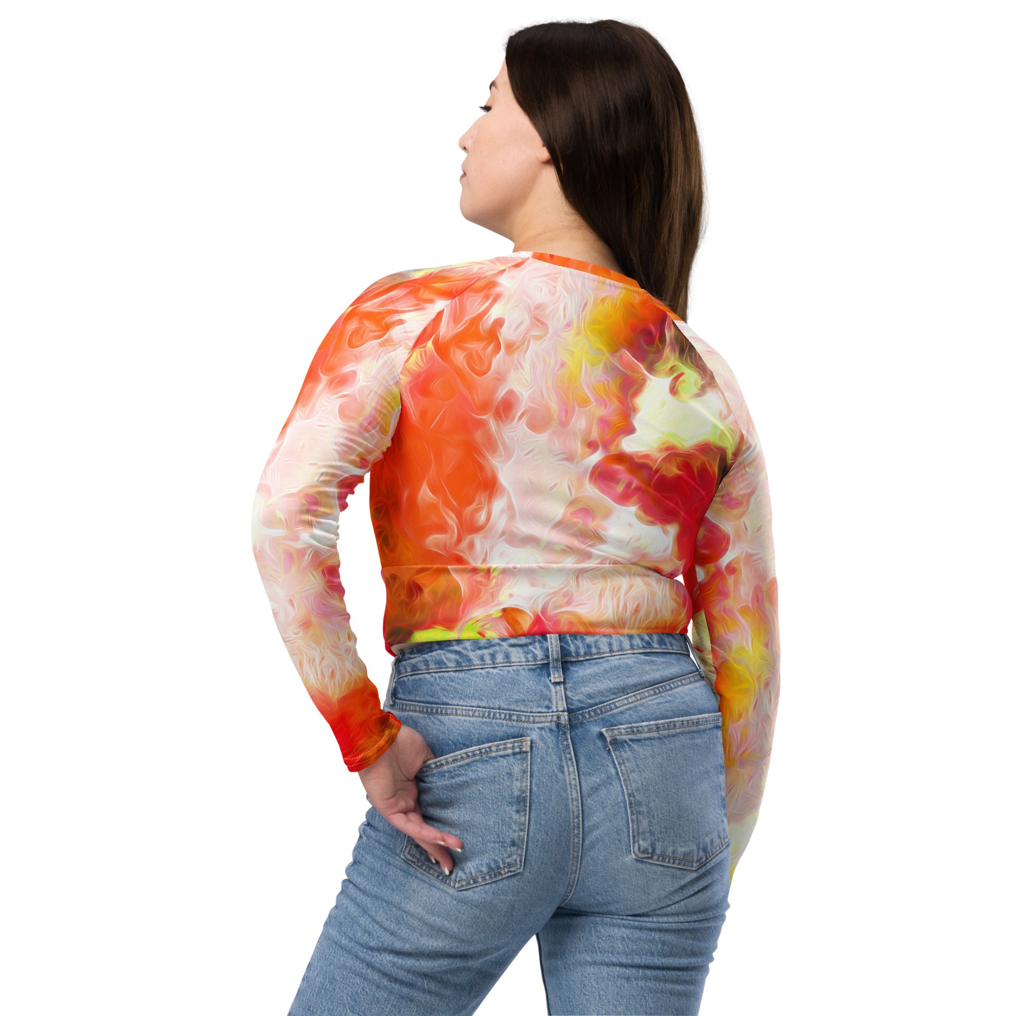 Tie and Dye Long Sleeved Gym Cropped Top. Workout Top. Activewear or Streetwear. "Flame-of-the-Forest"" by WickedYo.