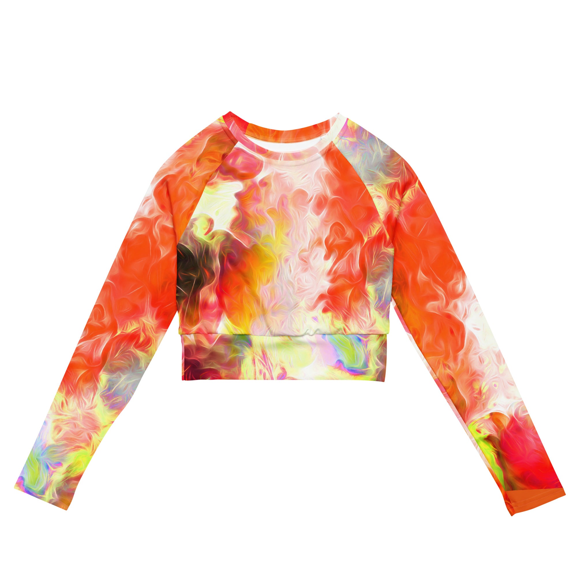 Tie and Dye Long Sleeved Gym Cropped Top. Workout Top. Activewear or Streetwear. "Flame-of-the-Forest"" by WickedYo.