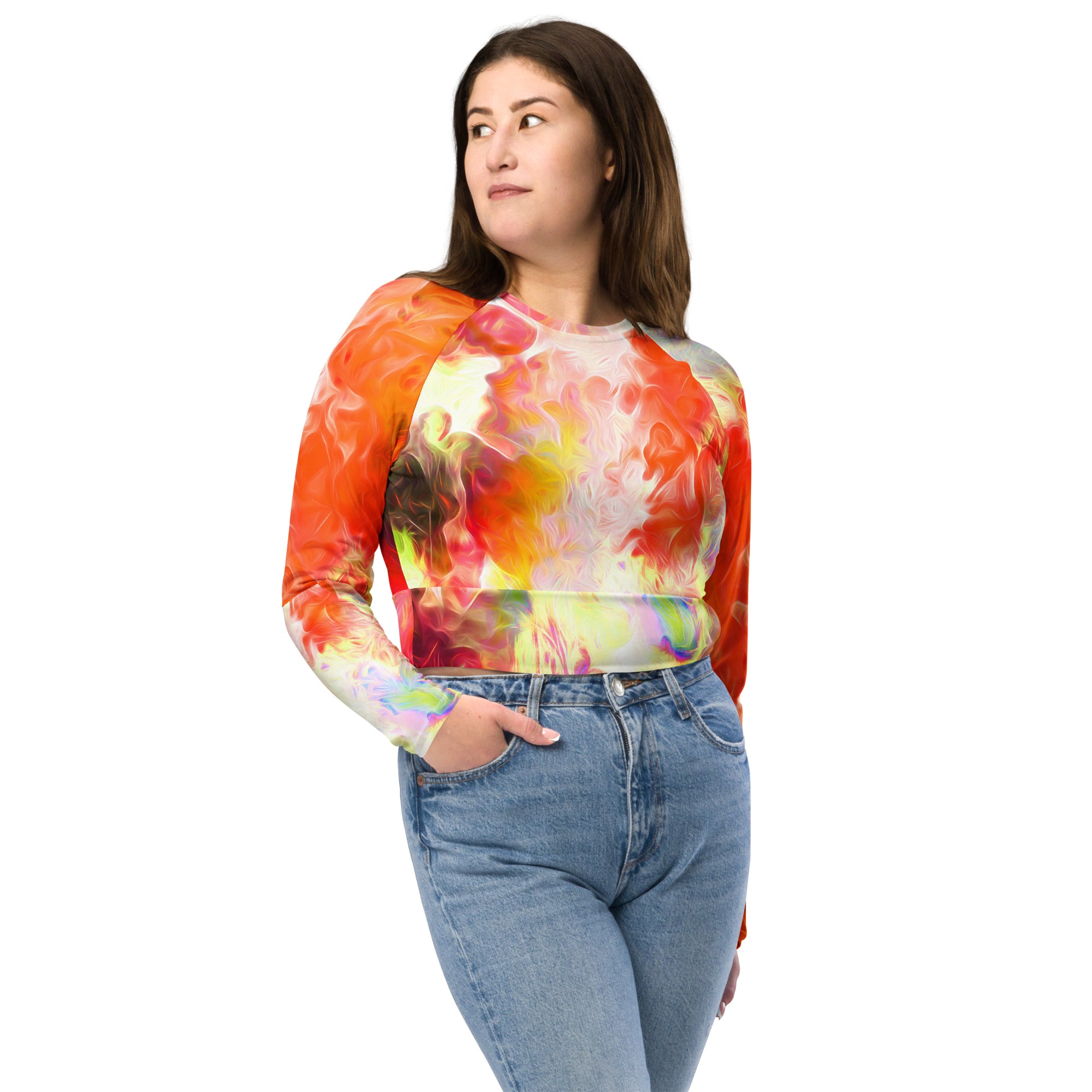 Tie and Dye Long Sleeved Gym Cropped Top. Workout Top. Activewear or Streetwear. "Flame-of-the-Forest"" by WickedYo.