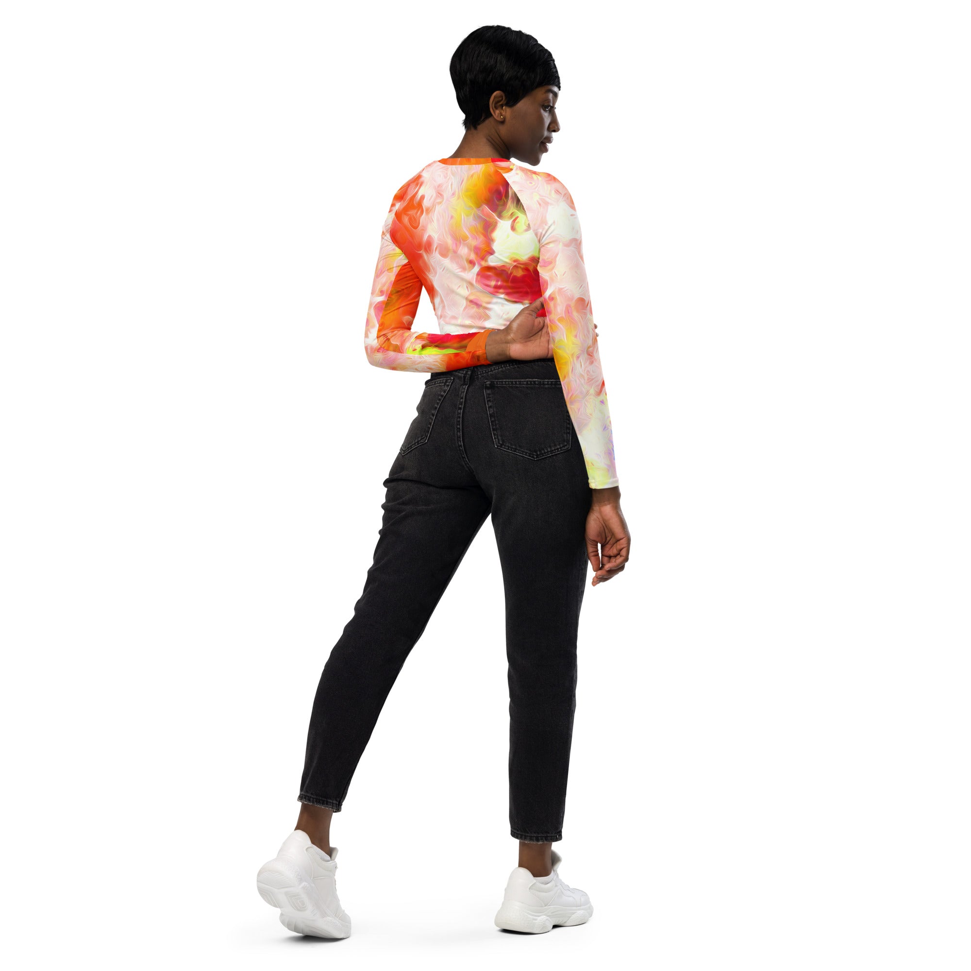 Tie and Dye Long Sleeved Gym Cropped Top. Workout Top. Activewear or Streetwear. "Flame-of-the-Forest"" by WickedYo.