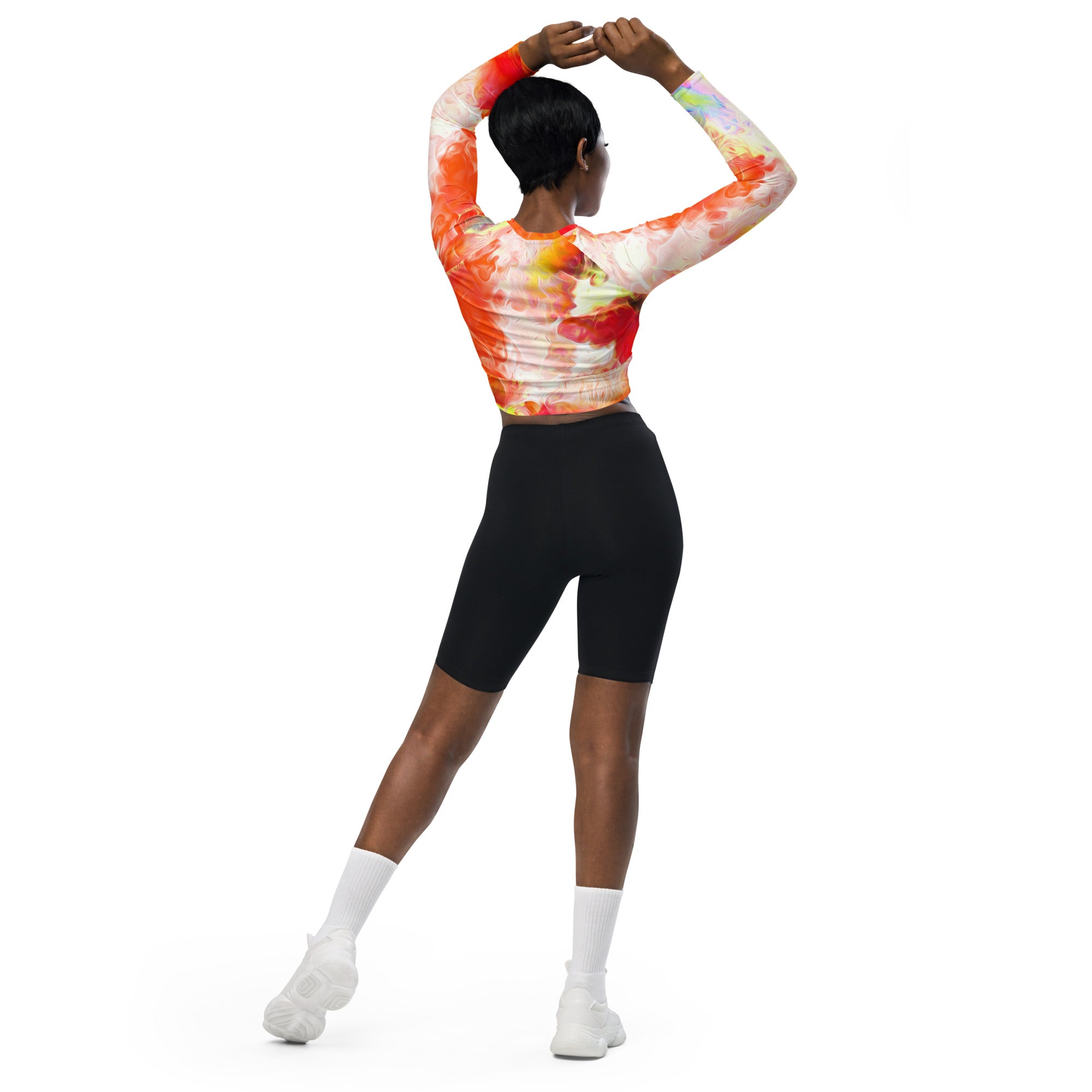 Tie and Dye Long Sleeved Gym Cropped Top. Workout Top. Activewear or Streetwear. "Flame-of-the-Forest"" by WickedYo.