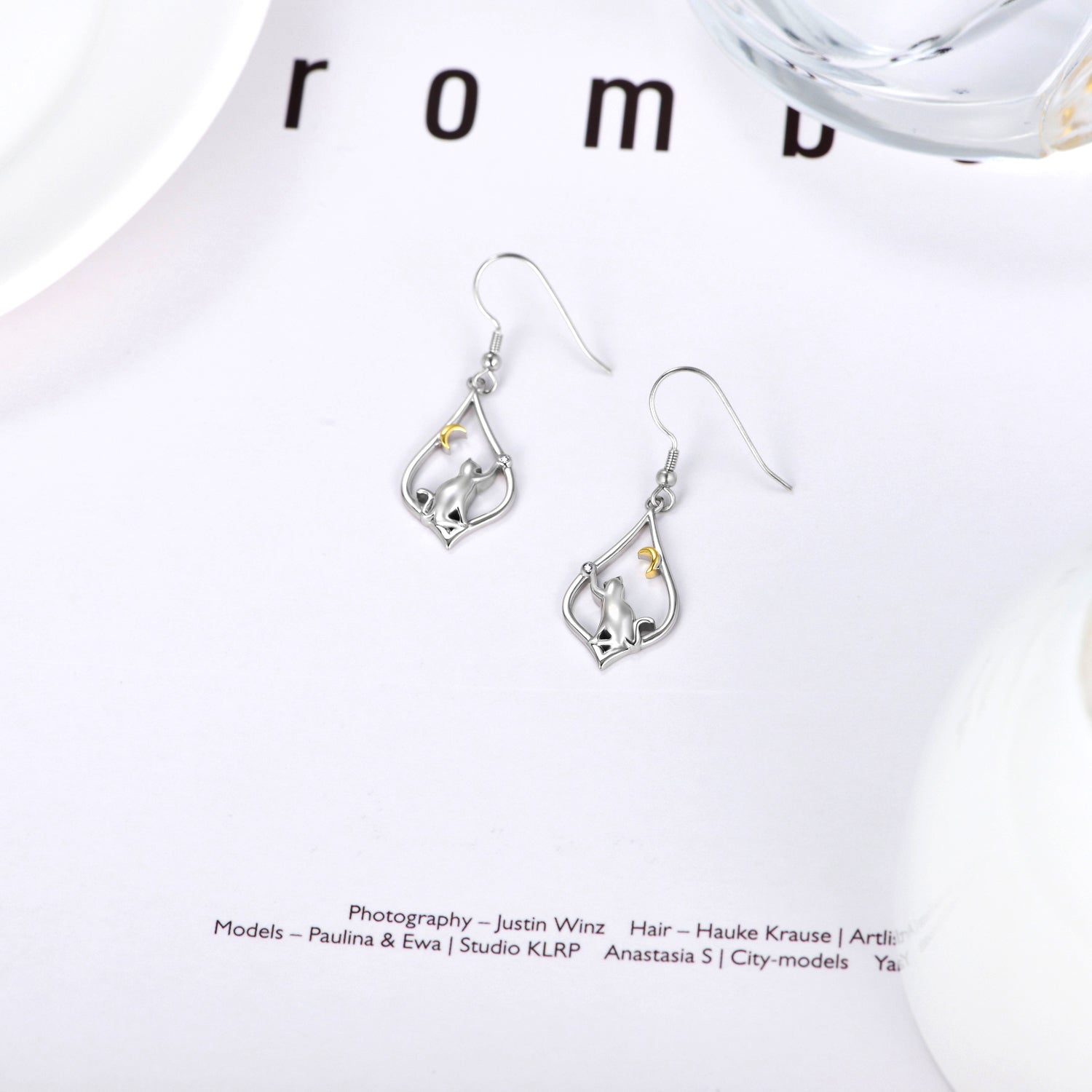 Cute Cat Earrings. Dainty Silver Cat Dangle Drop Earrings. Birthday or Mother's Day Gift. WickedYo.