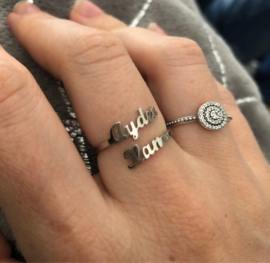 Mother's Day Gift- Personalized Names Finger Ring. Adjustable Gold Finish Jewelry Gift. WickedYo.