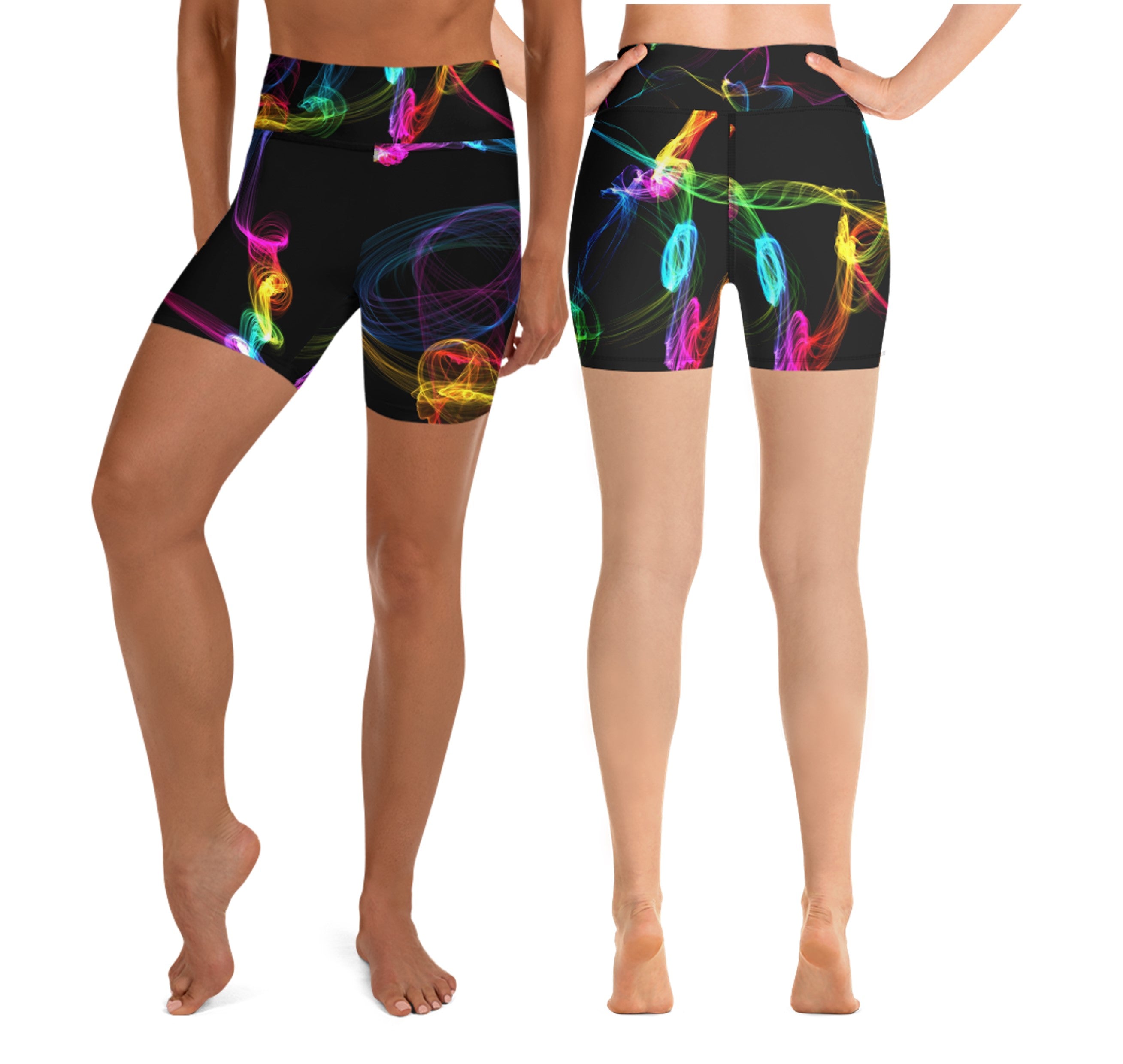 girls-gym-shorts-yoga-shorts-black-multi-color-strobes-wickedyo12