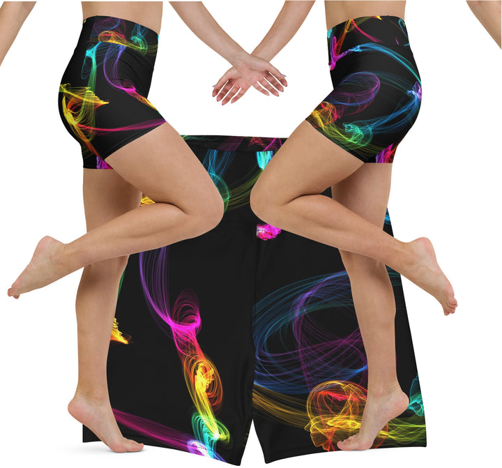girls-gym-shorts-yoga-shorts-black-multi-color-strobes-wickedyo13