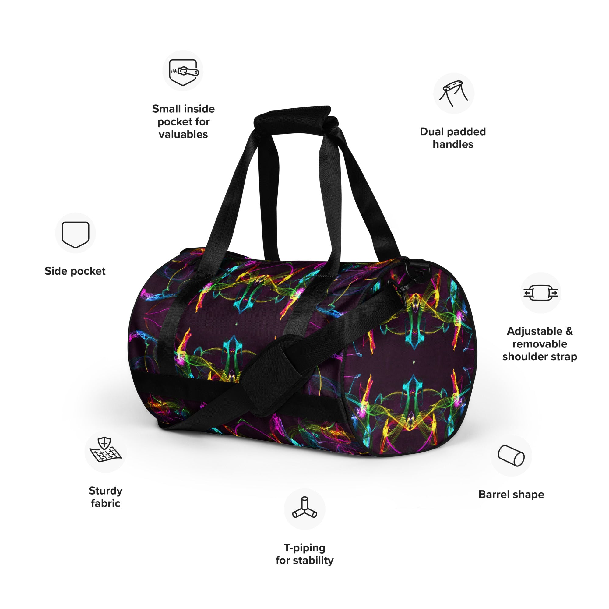 Duffel Bag. Girls' Gym Bag. Black Yoga or Workout Bag from Women. Strobes by WickedYo