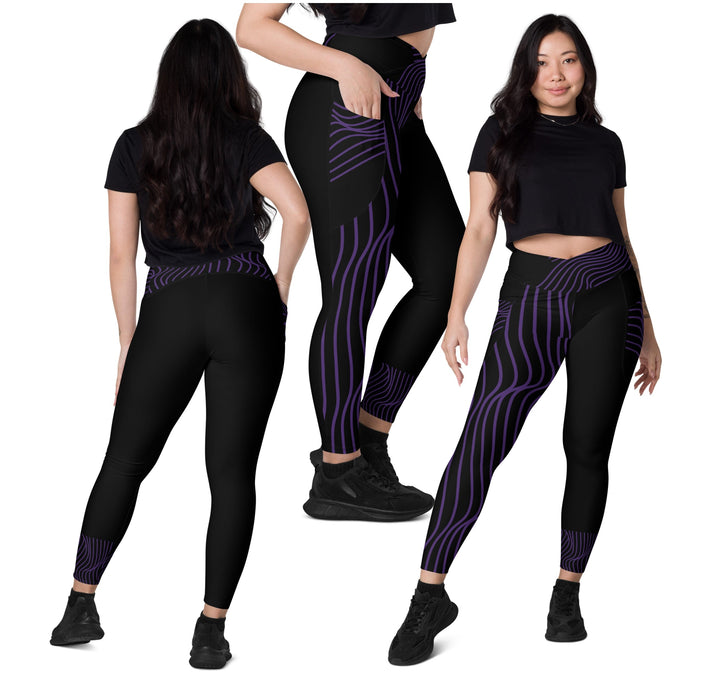 gym-leggings-with-pockets-yoga-pants-black-purple-corssover-high-waist-ripplefx-wickedyo1