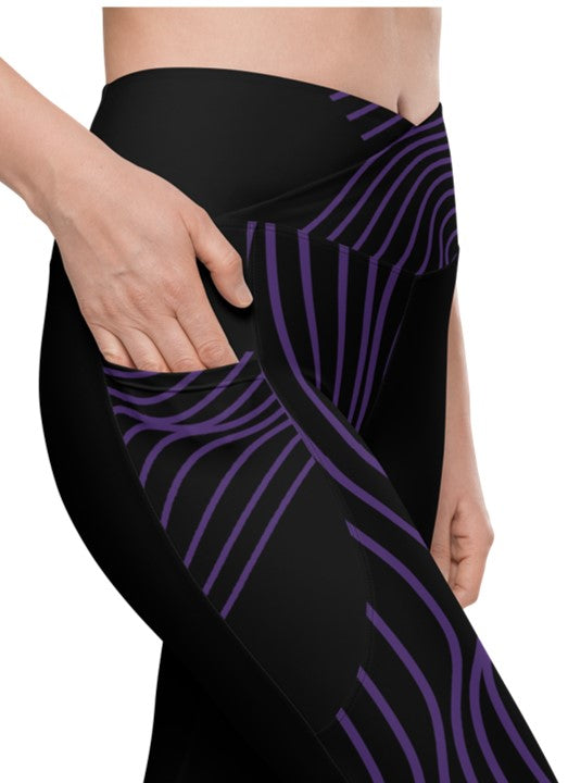 gym-leggings-with-pockets-yoga-pants-black-purple-corssover-high-waist-ripplefx-wickedyo2