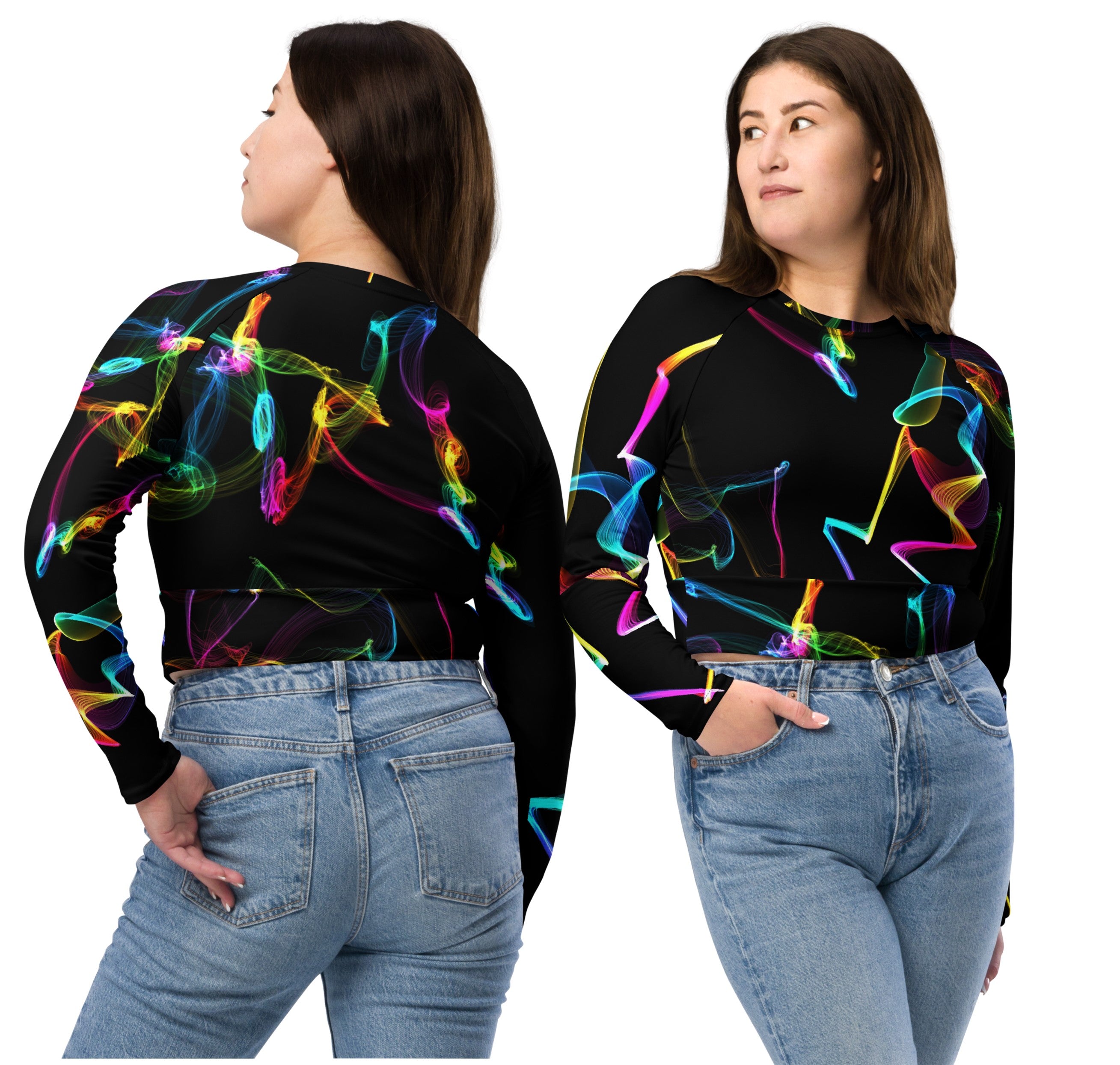 Girls' Long Sleeved Cropped Top- Gym, Workout or Running Top. Activewear or Streetwear. "Strobes" by WickedYo.