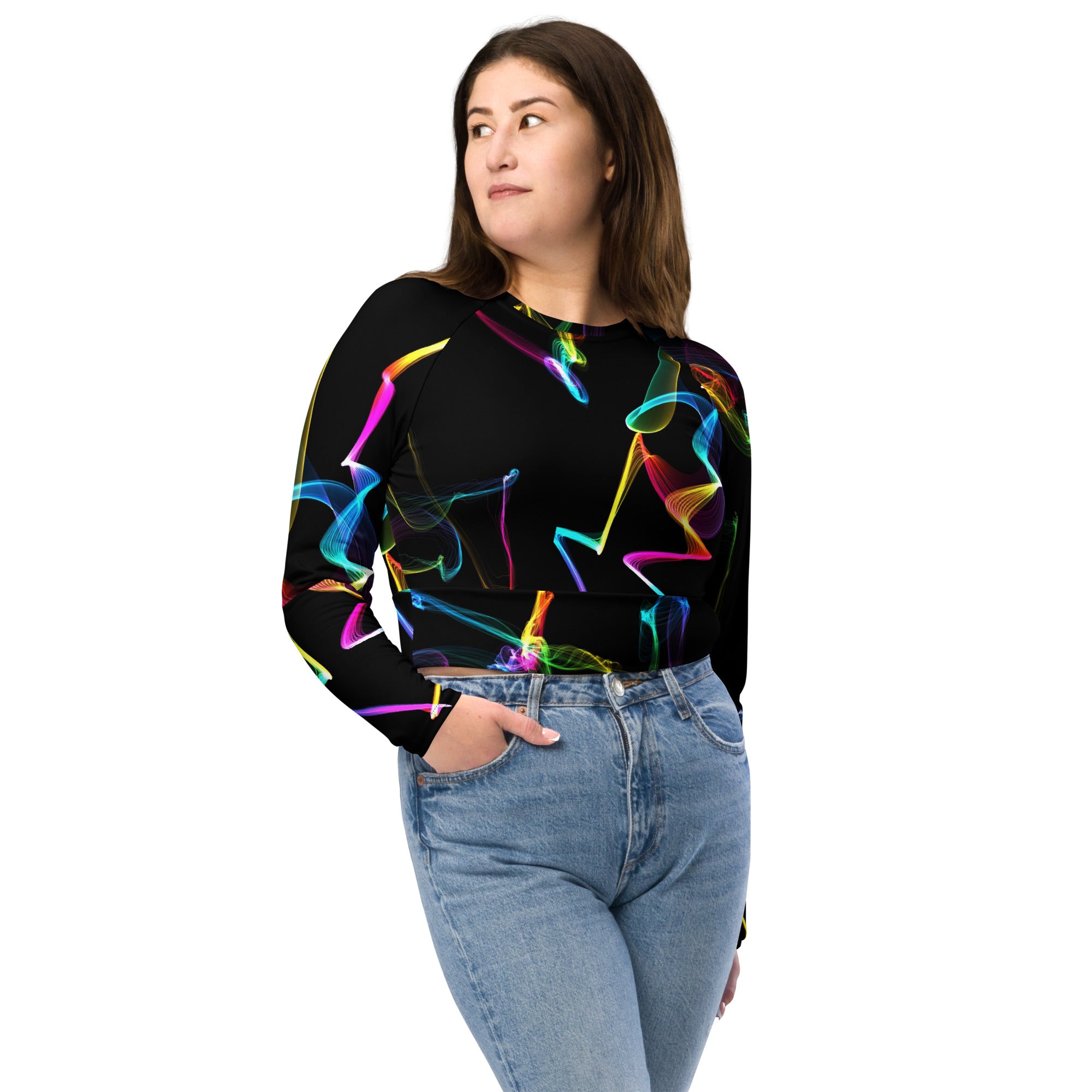 Girls' Long Sleeved Cropped Top- Gym, Workout or Running Top. Activewear or Streetwear. "Strobes" by WickedYo.