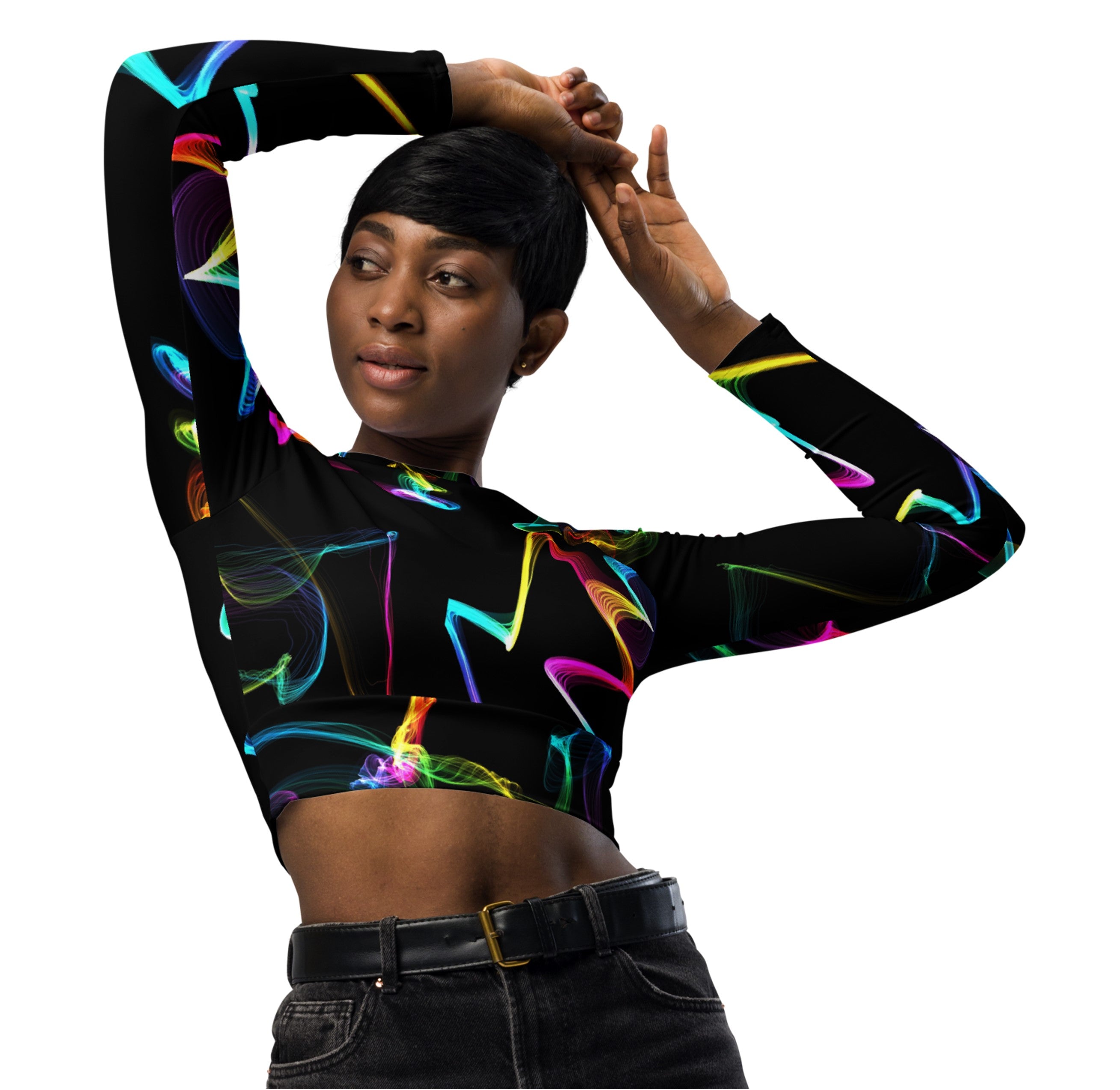 Girls' Long Sleeved Cropped Top- Gym, Workout or Running Top. Activewear or Streetwear. "Strobes" by WickedYo.