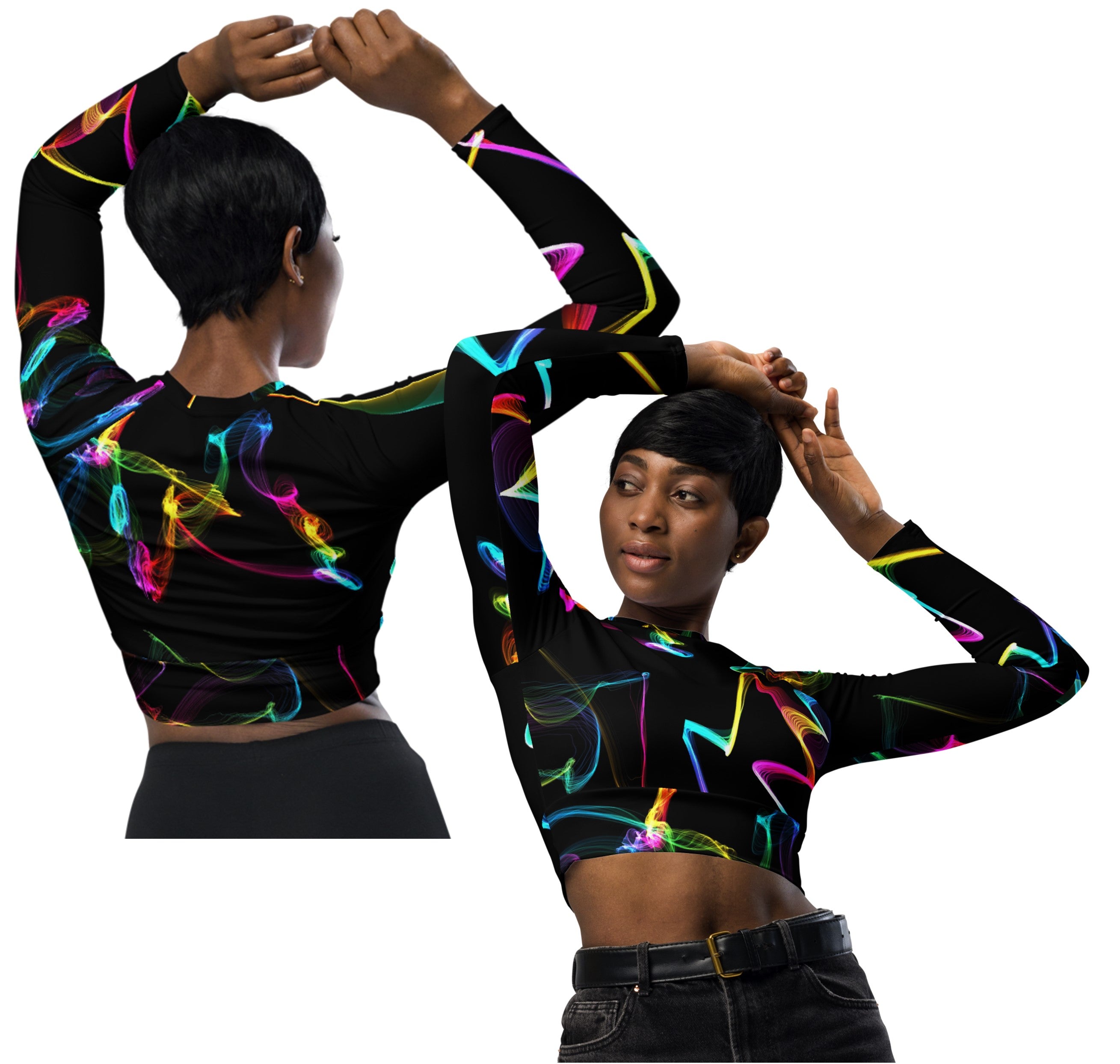 Girls' Long Sleeved Cropped Top- Gym, Workout or Running Top. Activewear or Streetwear. "Strobes" by WickedYo.