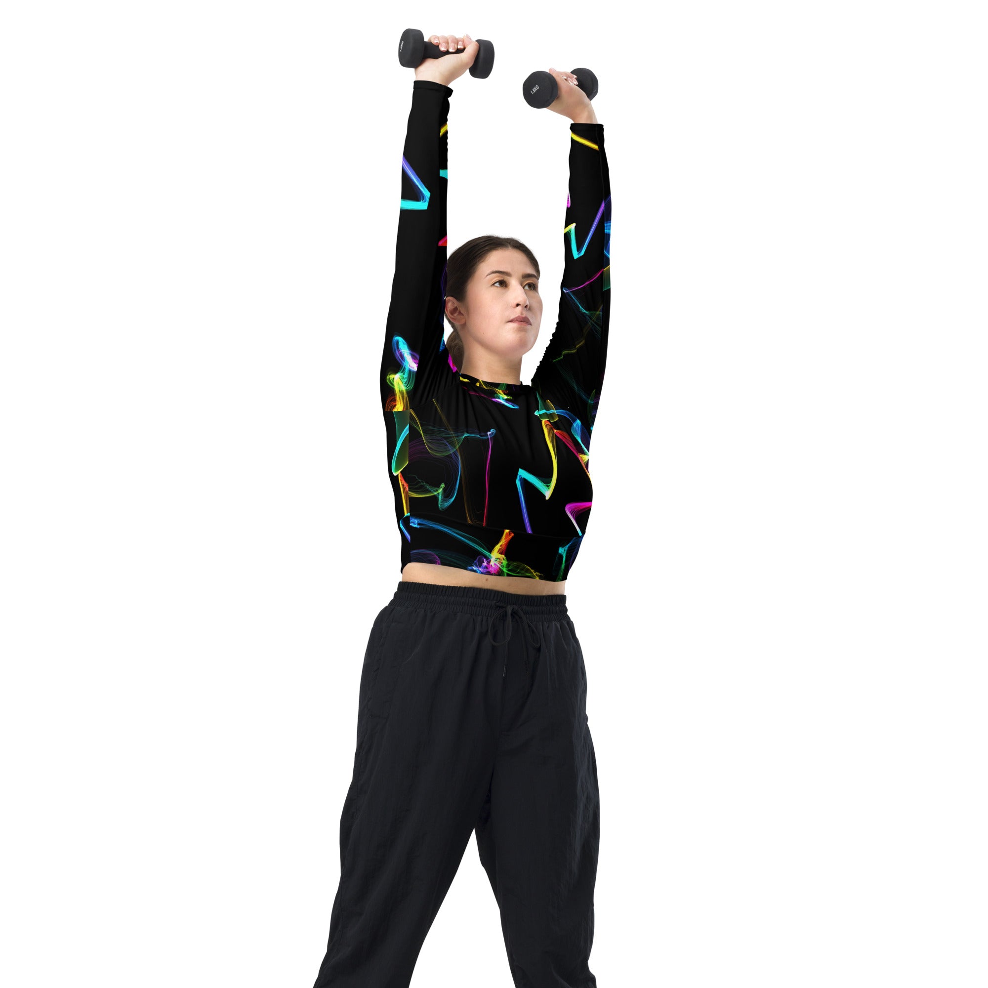 Girls' Long Sleeved Cropped Top- Gym, Workout or Running Top. Activewear or Streetwear. "Strobes" by WickedYo.