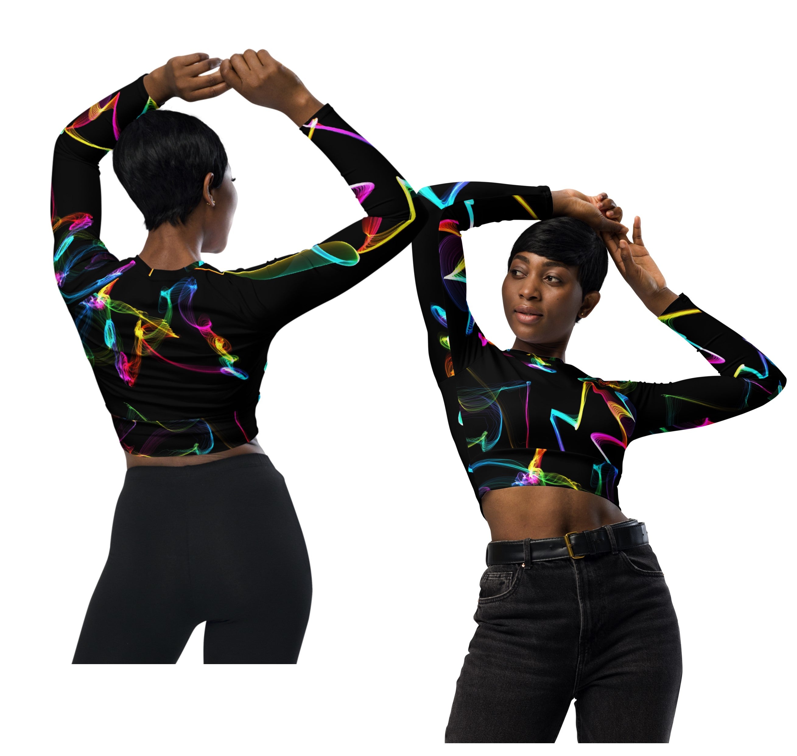 Girls' Long Sleeved Cropped Top- Gym, Workout or Running Top. Activewear or Streetwear. "Strobes" by WickedYo.