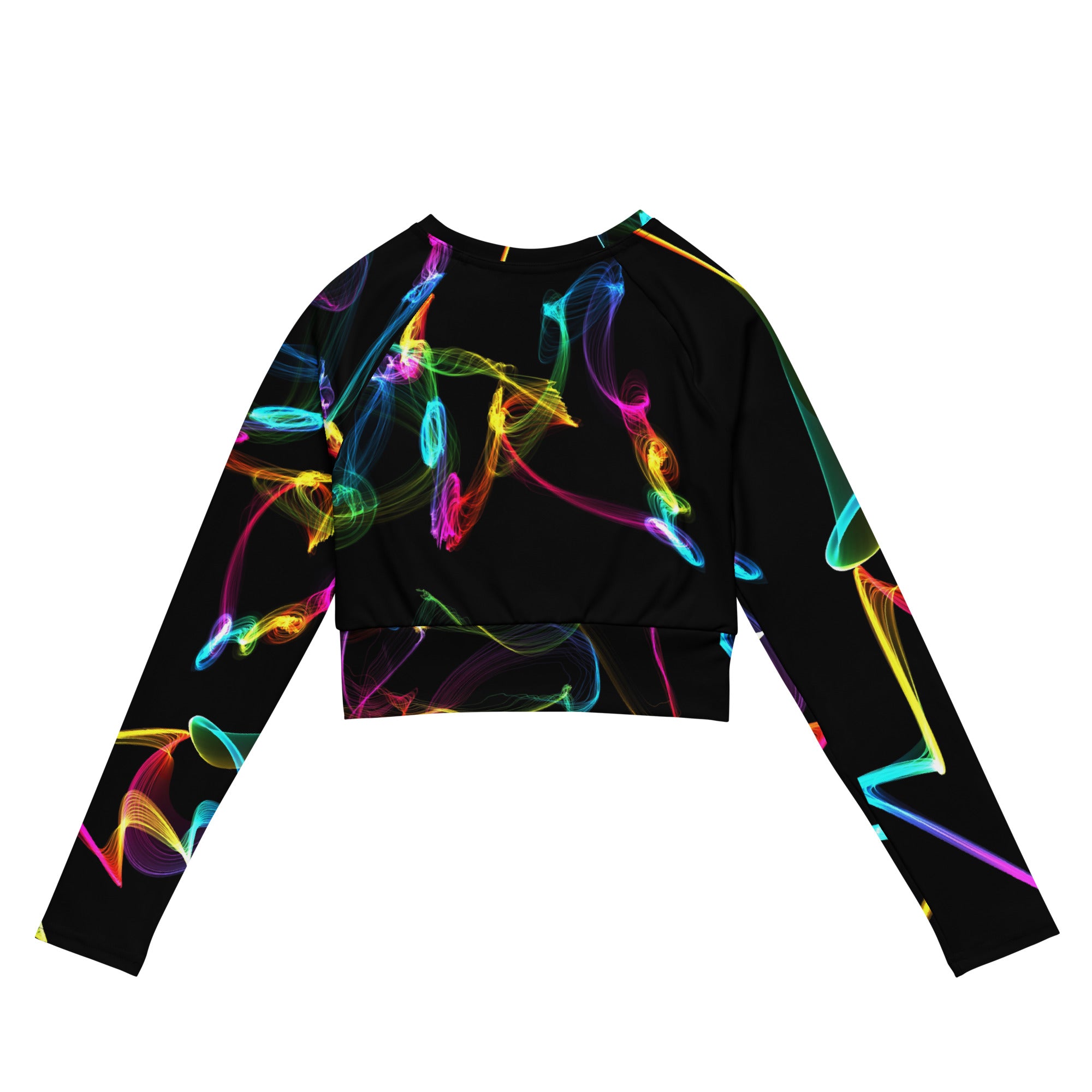 long-sleeved-crop-top-recycled-activewear-streetwear-black-multi-color-strobes-wickedyo3