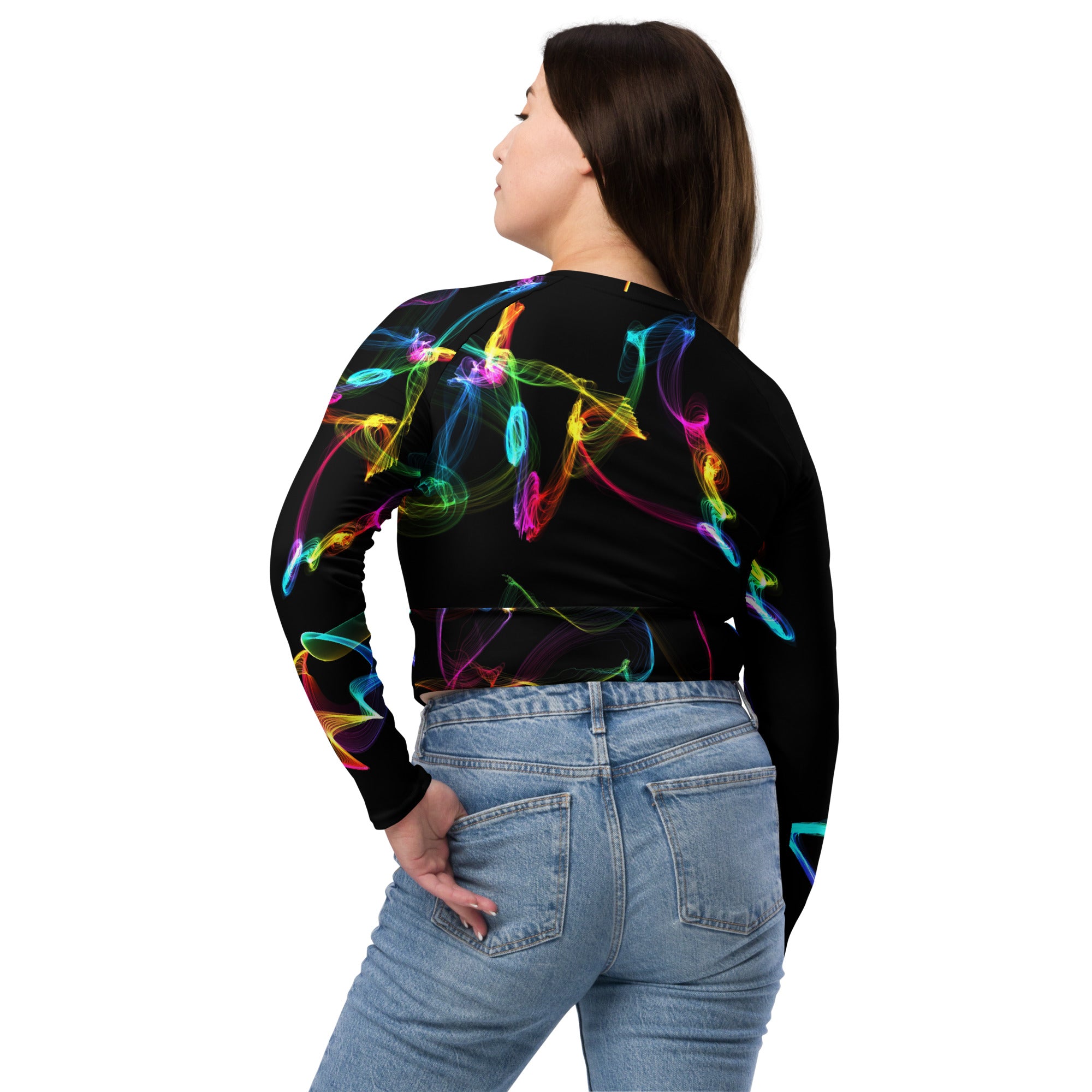 long-sleeved-crop-top-recycled-activewear-streetwear-black-multi-color-strobes-wickedyo4