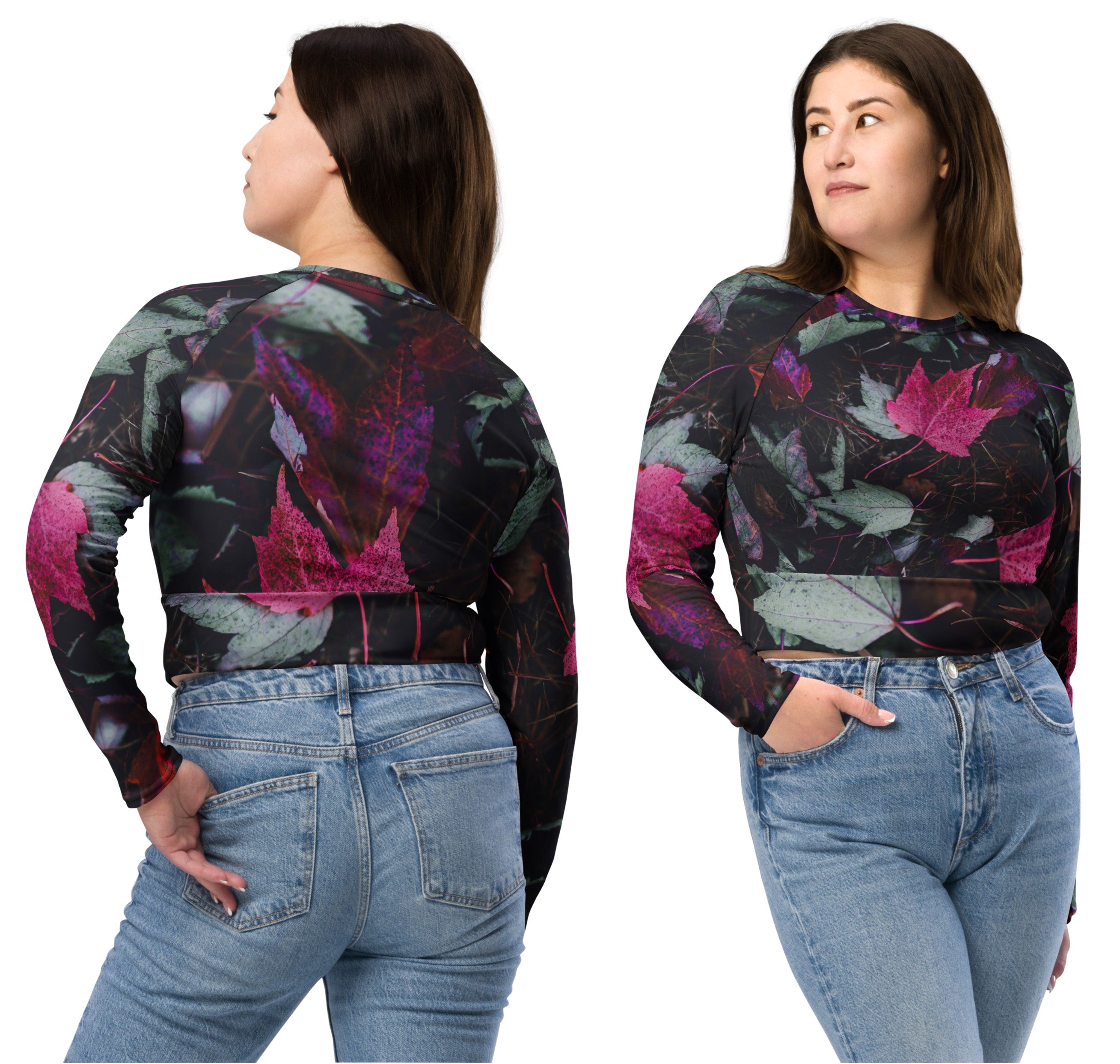 Long Sleeved Gym Cropped Top, Fall Workout or Running Top. Activewear or Streetwear. "PurplAutum" by WickedYo.