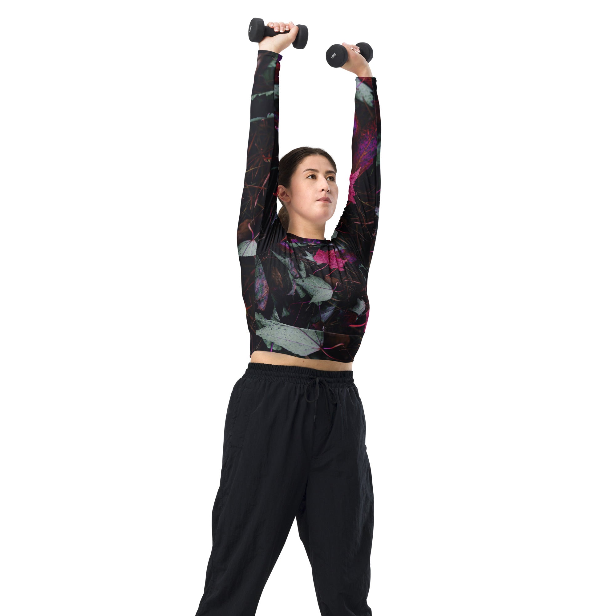 Long Sleeved Gym Cropped Top, Fall Workout or Running Top. Activewear or Streetwear. "PurplAutum" by WickedYo.