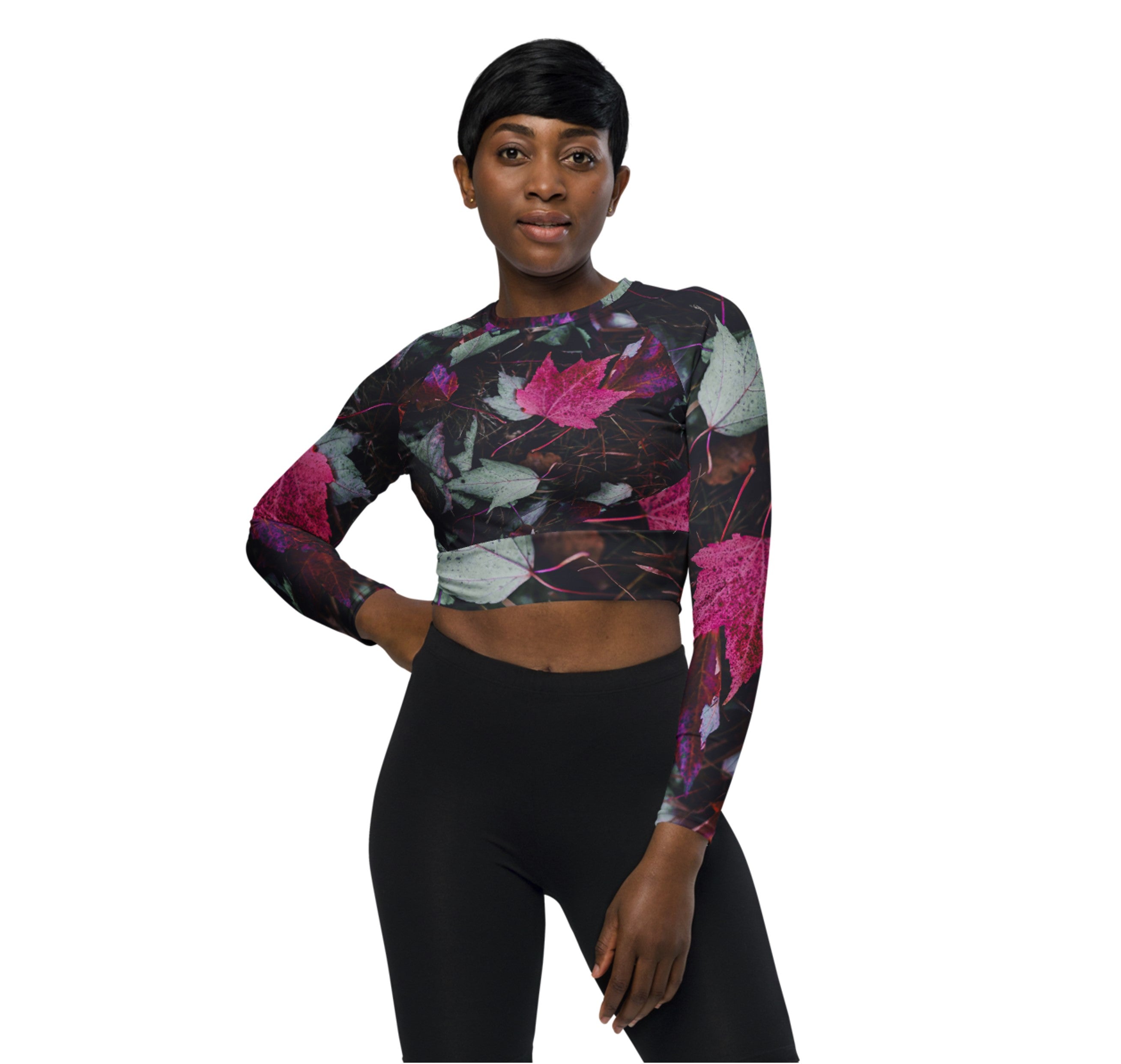 Long Sleeved Gym Cropped Top, Fall Workout or Running Top. Activewear or Streetwear. "PurplAutum" by WickedYo.