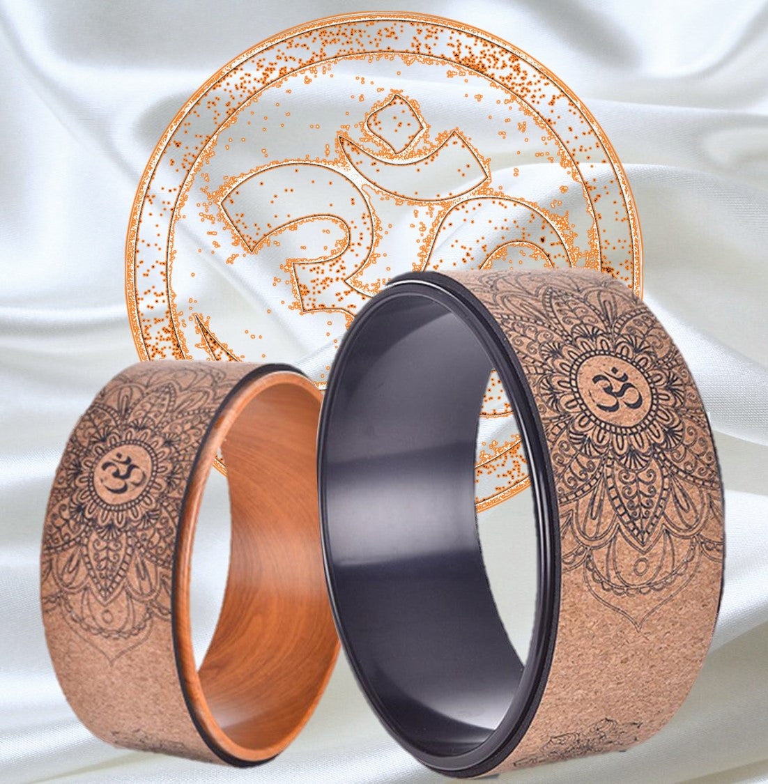 Om or AUM Cork Yoga Wheel. Ideal yoga wheel accessory for beginners. WickedYo.