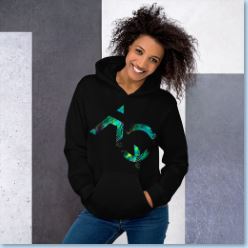 Hoodie for Girls-black, white, blue, pink, grey. Aquarius Star Sign. WickedYo.
