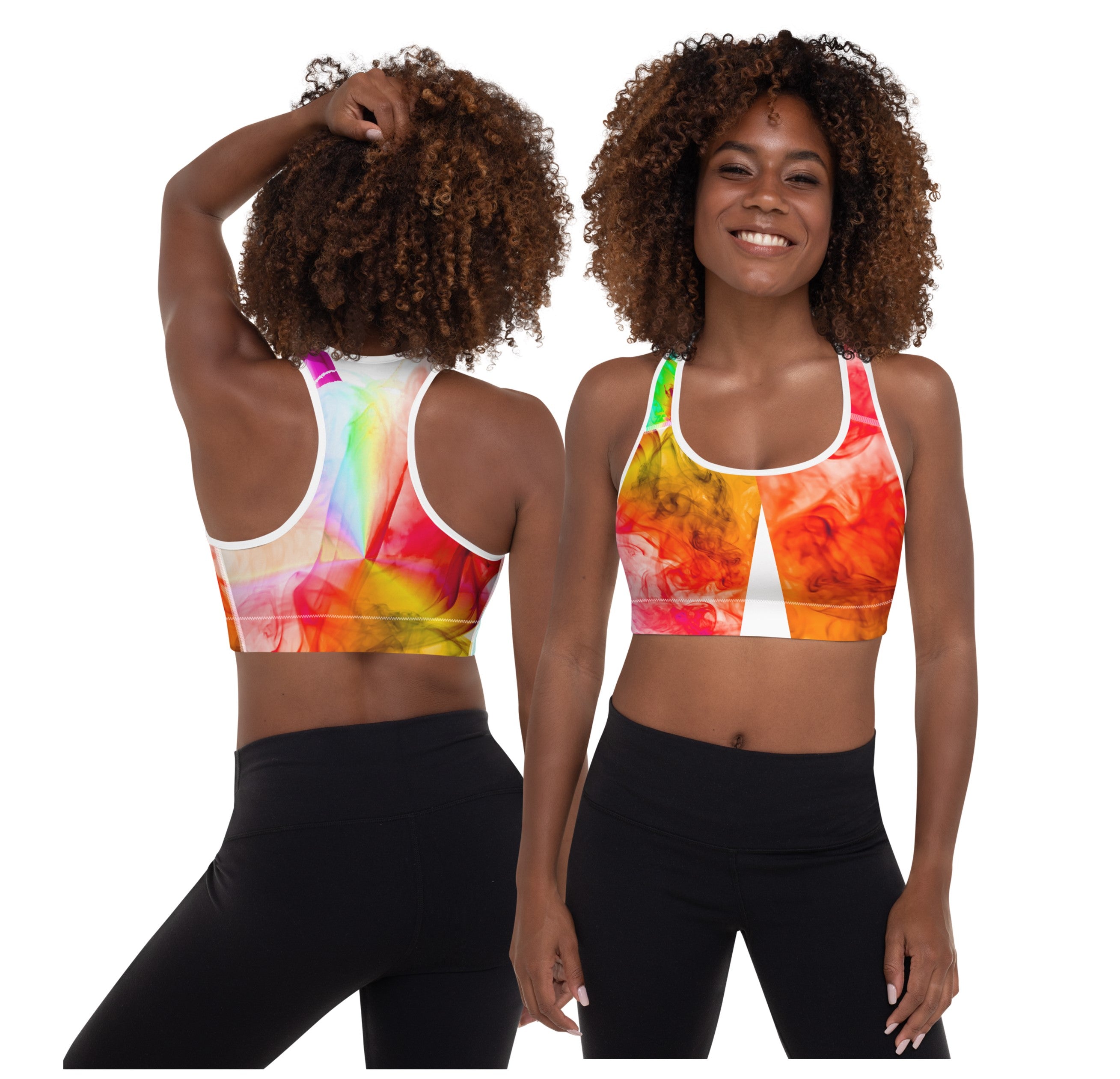 Padded Sports Bra. Activewear Bra. Yoga or Gym Top. "Colorfall" by WickedYo.