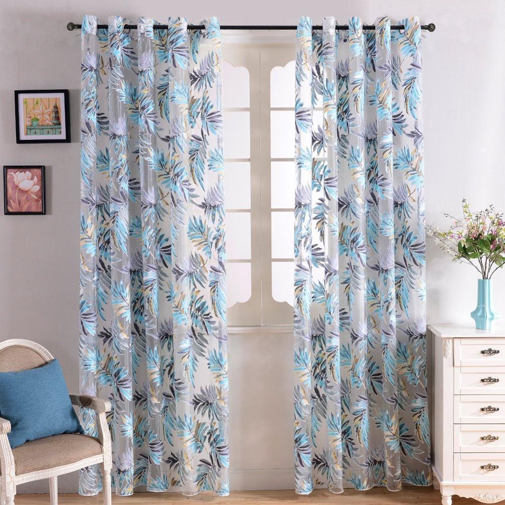 Coventry Flora Window Curtains. Living room Tulle or Voile Drapes. Green, Blue & Brown. Wickedyo.