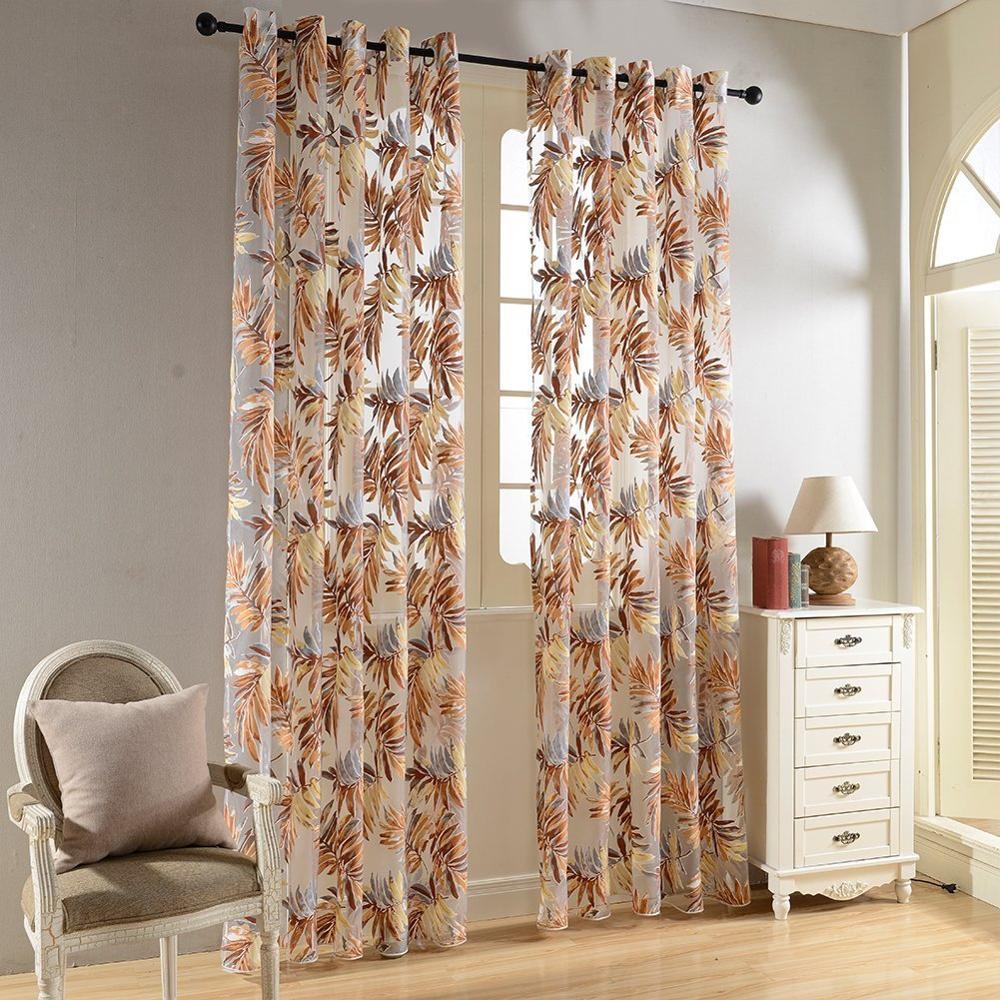 Coventry Flora Window Curtains. Living room Tulle or Voile Drapes. Green, Blue & Brown. Wickedyo.