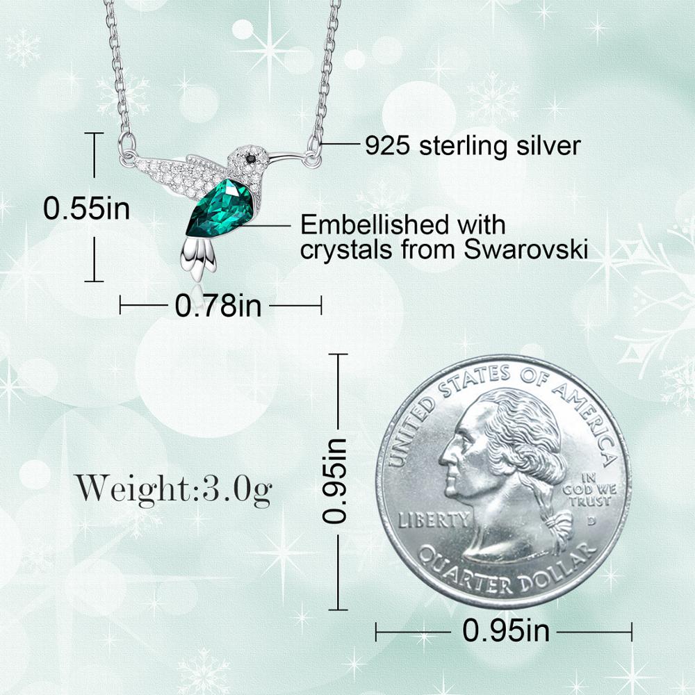 Classy Pendant Necklace, Green Crystal from Swarovski. Cute Silver & Zirconia Hummingbird Chain. WickedYo