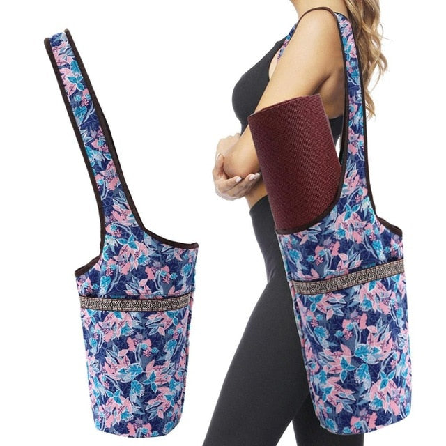 Gym Bag for Girls. Floral Yoga Mat Tote. Women's fitness shoulder bag. WickedYo.