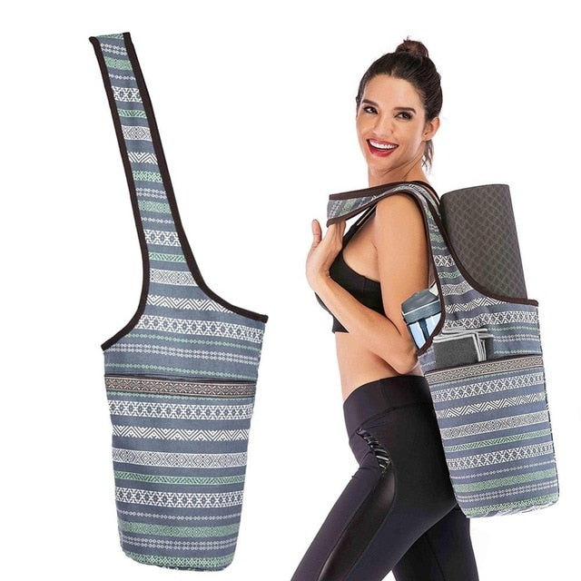 Cool Grey Yoga Mat Tote. Women's Gym Shoulder Bag. WickedYo