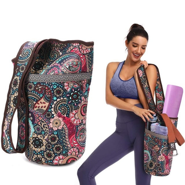 Boho Yoga Mat Tote Bag. Women's all-in-one gym or fitness shoulder bag. WickedYo.