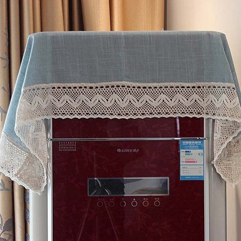 Sea Blue, classy table cloth with lace trim. European dining room decor. WickedYo.