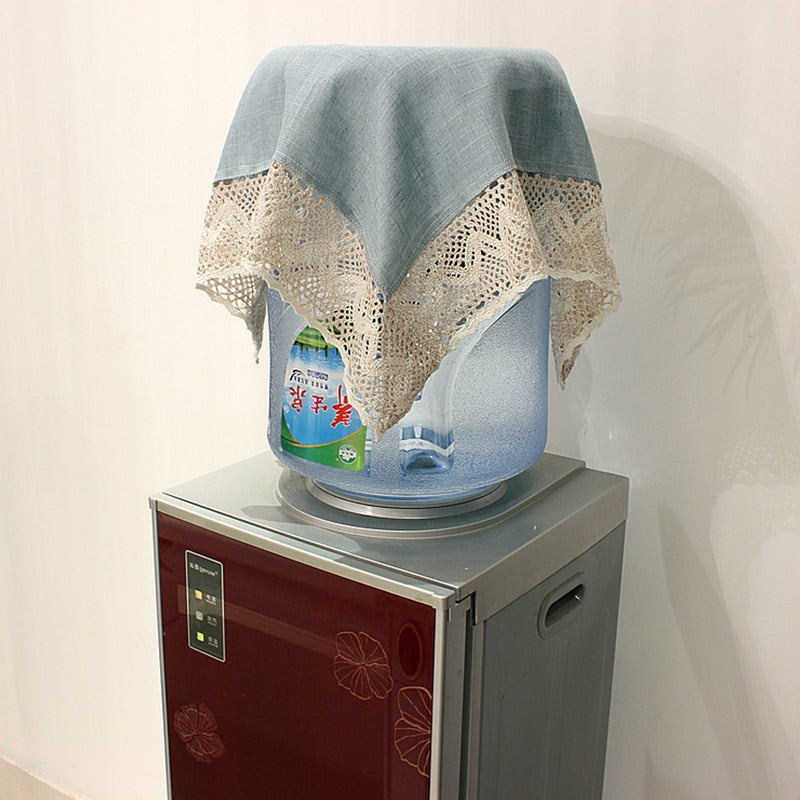 Sea Blue, classy table cloth with lace trim. European dining room decor. WickedYo.