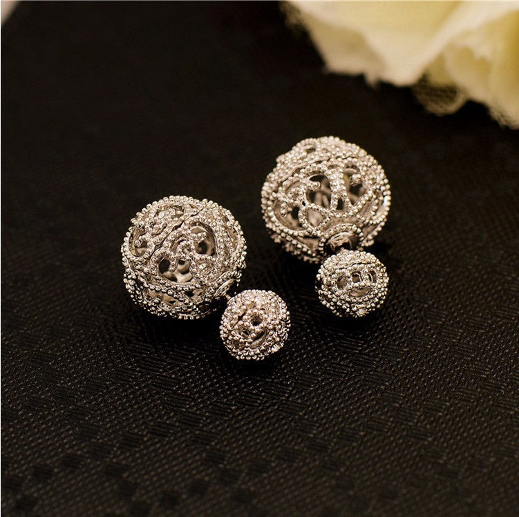 "Venus" Double Ball Ear Stud. Glam Party Bling  Ear Ring. WickedYo