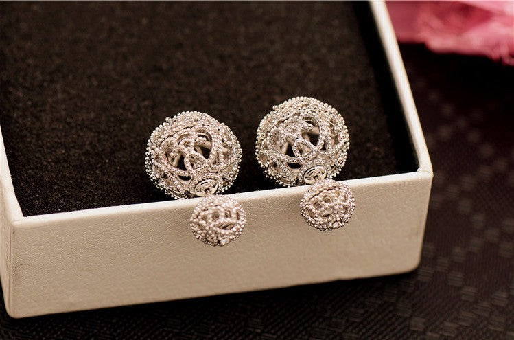 "Venus" Double Ball Ear Stud. Glam Party Bling  Ear Ring. WickedYo