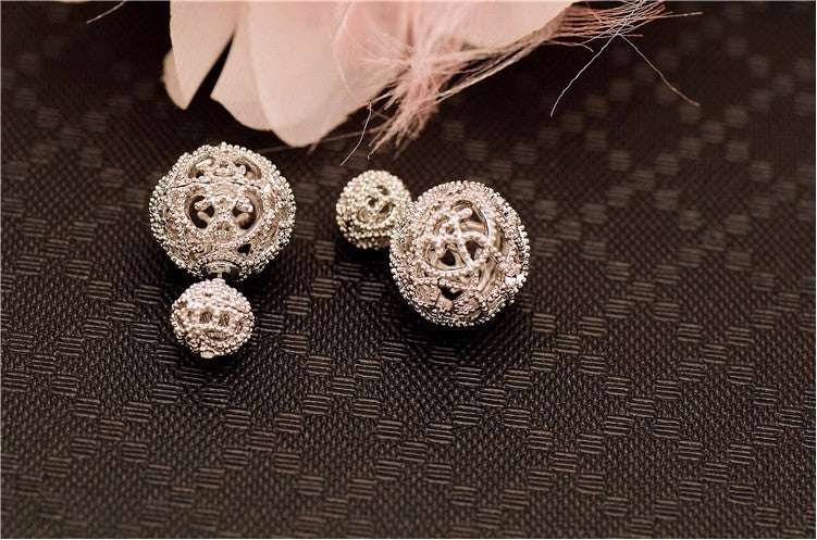 "Venus" Double Ball Ear Stud. Glam Party Bling  Ear Ring. WickedYo