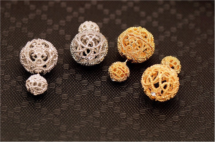 "Venus" Double Ball Ear Stud. Glam Party Bling  Ear Ring. WickedYo