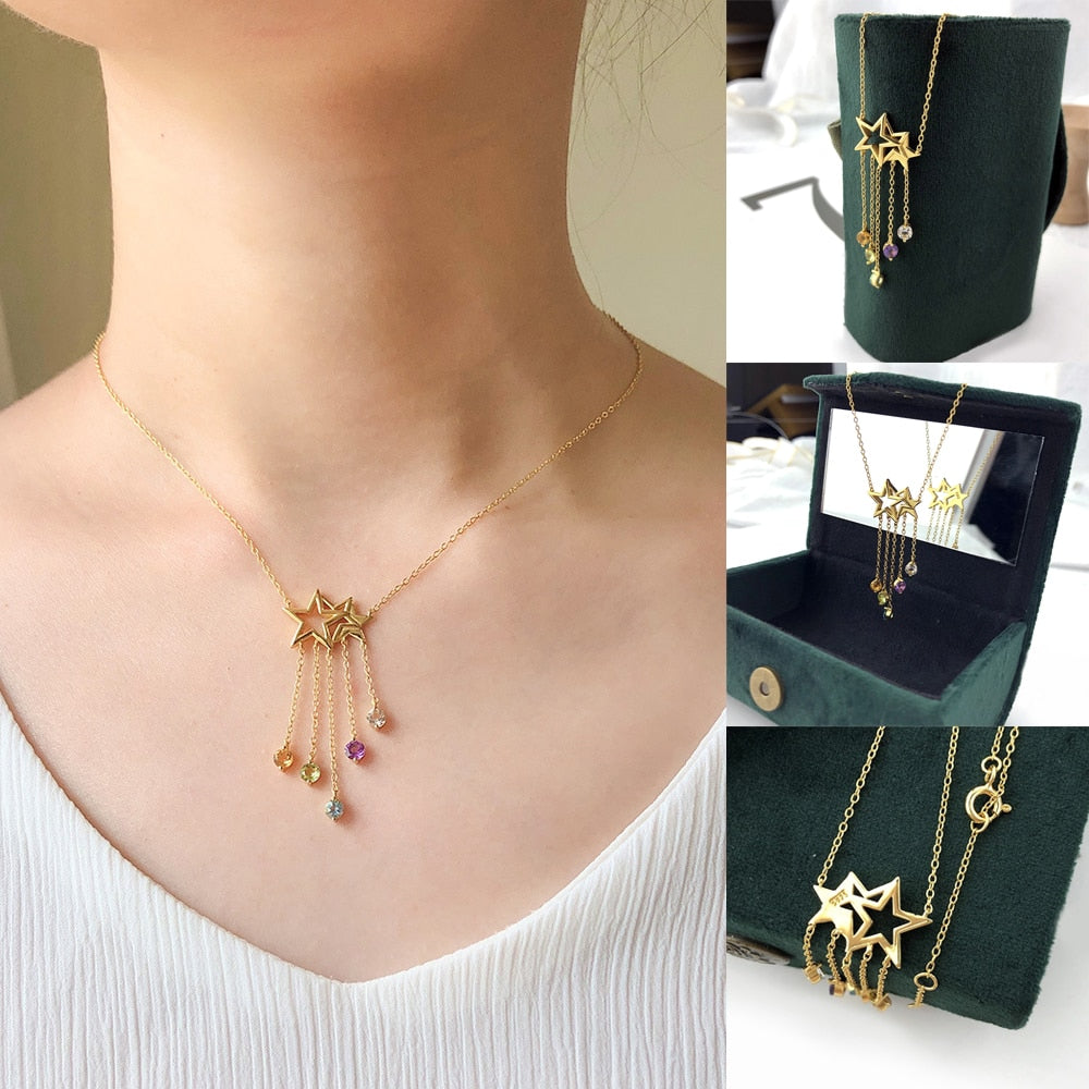 Star Charm Choker Necklace. Cute Sterling Silver Drop Pendant and Chain. WickedYo