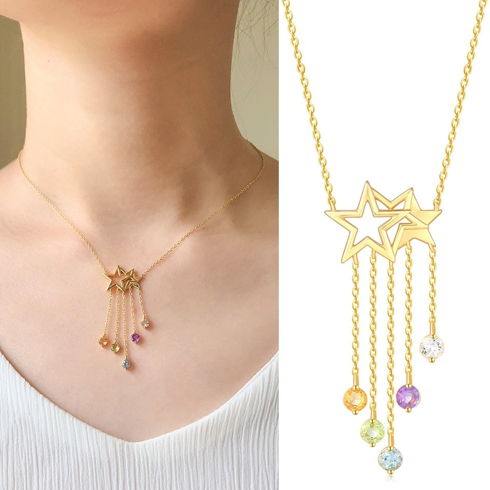 Star Charm Choker Necklace. Cute Sterling Silver Drop Pendant and Chain. WickedYo